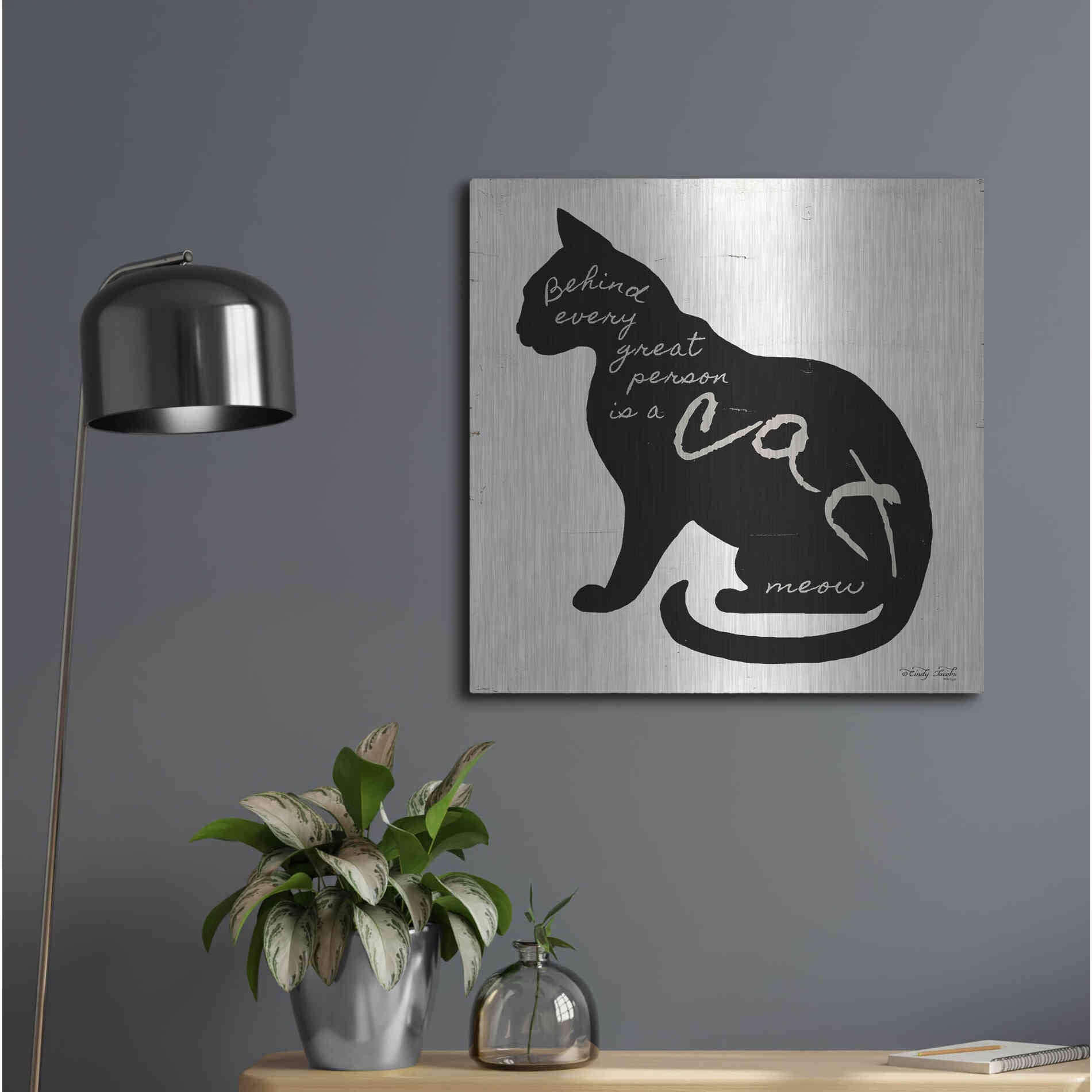 Luxe Metal Art 'Cat' by Cindy Jacobs, Metal Wall Art,24x24
