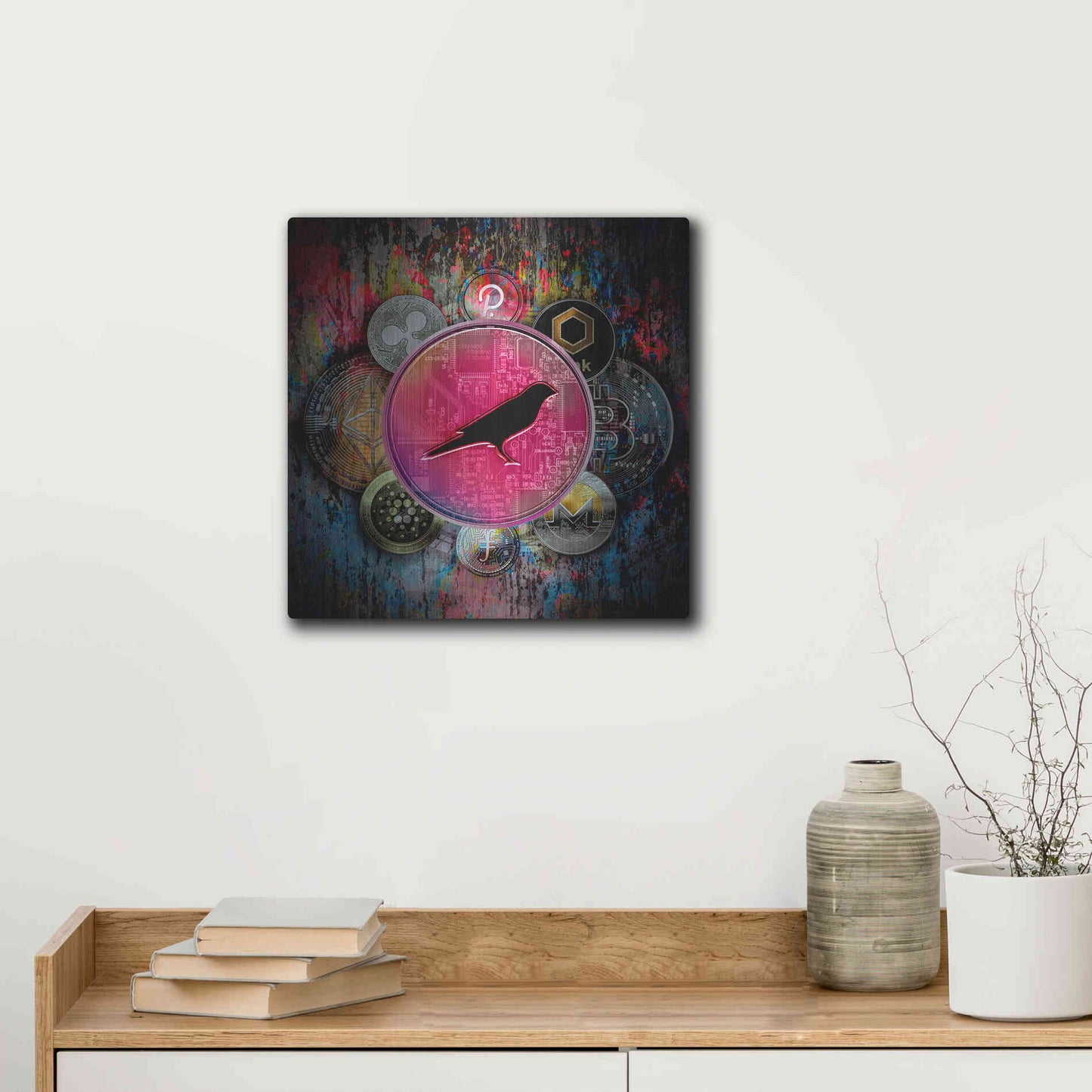 Luxe Metal Art 'KSM Crypto-Kusama Coin,' by Luxe Portfolio, Metal Wall Art,12x12
