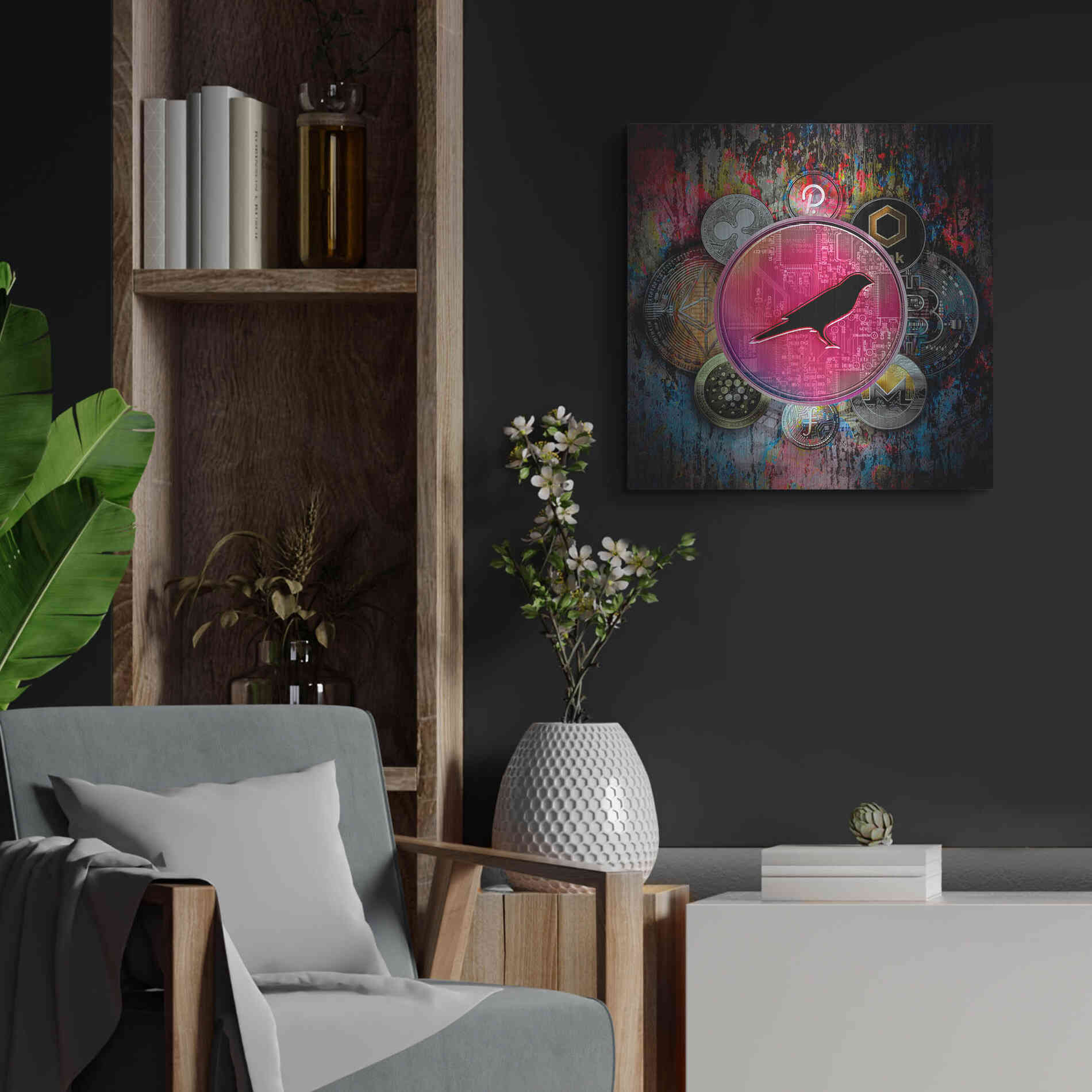 Luxe Metal Art 'KSM Crypto-Kusama Coin,' by Luxe Portfolio, Metal Wall Art,24x24