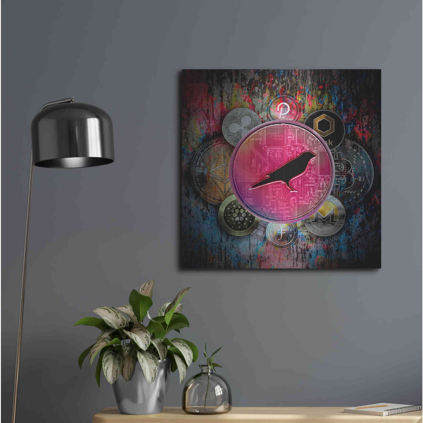 Luxe Metal Art 'KSM Crypto-Kusama Coin,' by Luxe Portfolio, Metal Wall Art,24x24