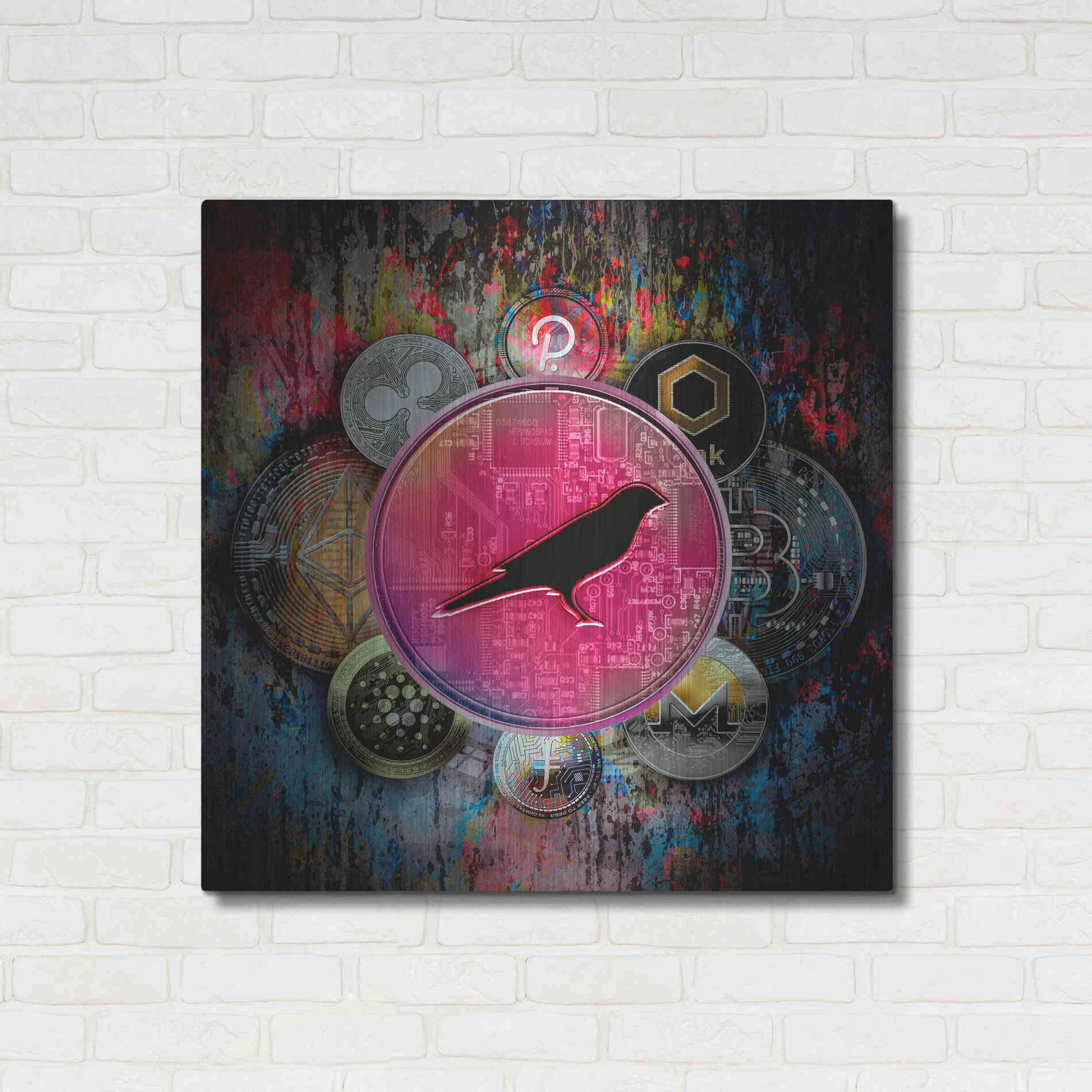 Luxe Metal Art 'KSM Crypto-Kusama Coin,' by Luxe Portfolio, Metal Wall Art,36x36