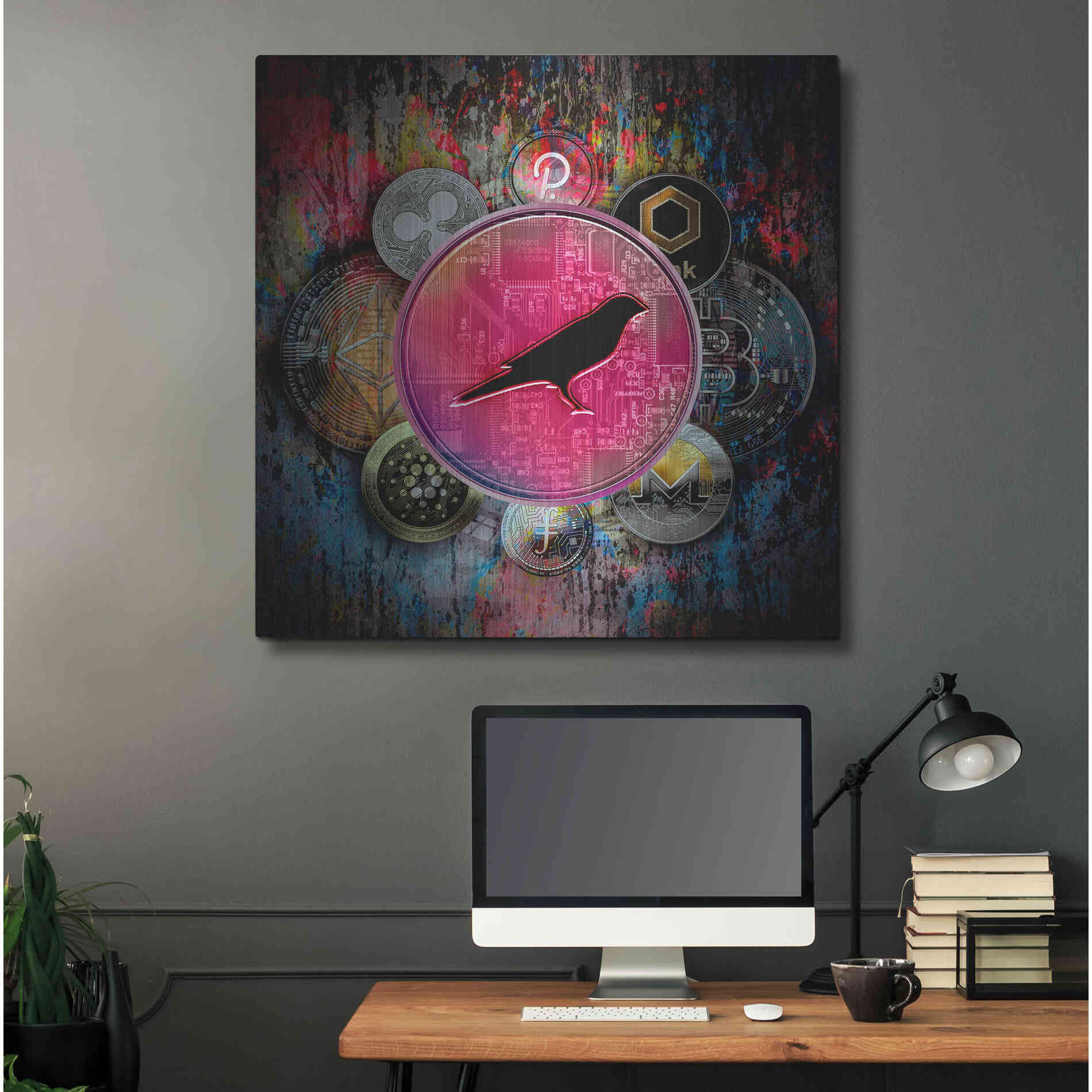 Luxe Metal Art 'KSM Crypto-Kusama Coin,' by Luxe Portfolio, Metal Wall Art,36x36