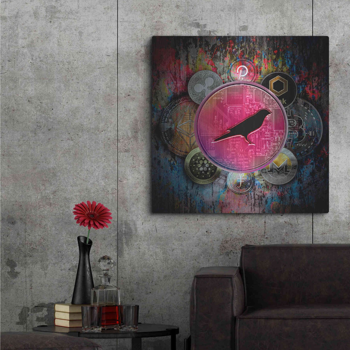 Luxe Metal Art 'KSM Crypto-Kusama Coin,' by Luxe Portfolio, Metal Wall Art,36x36