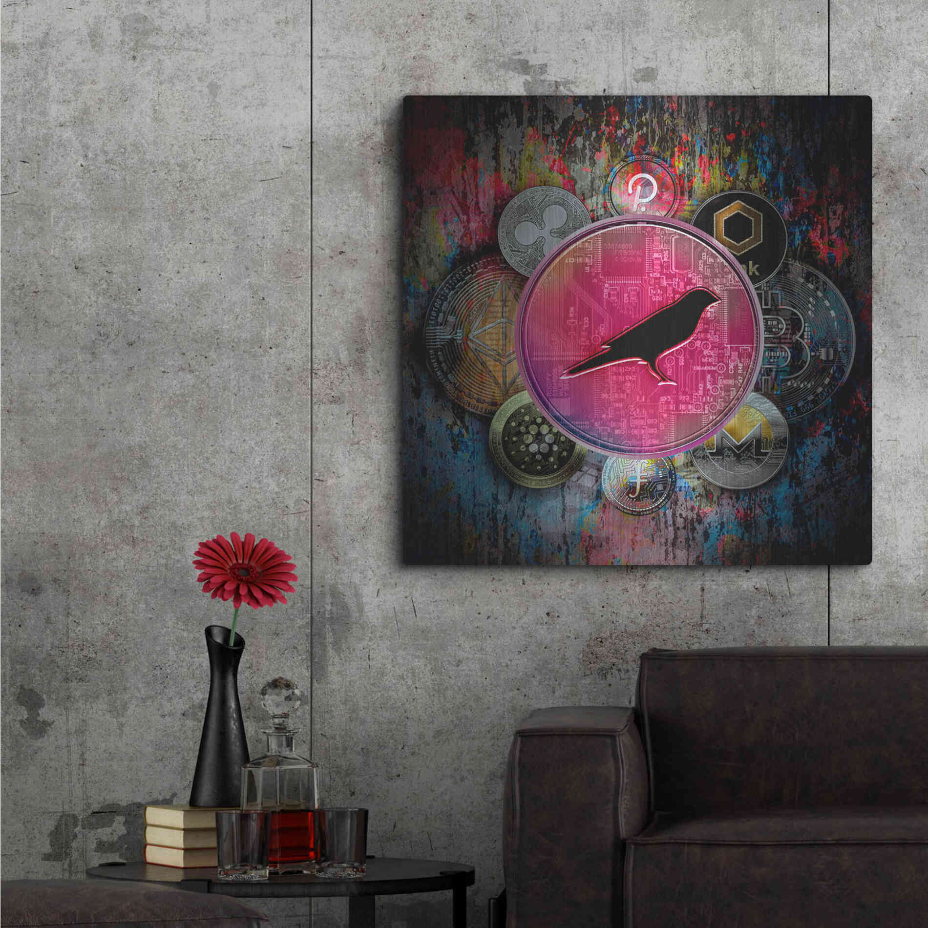 Luxe Metal Art 'KSM Crypto-Kusama Coin,' by Luxe Portfolio, Metal Wall Art,36x36