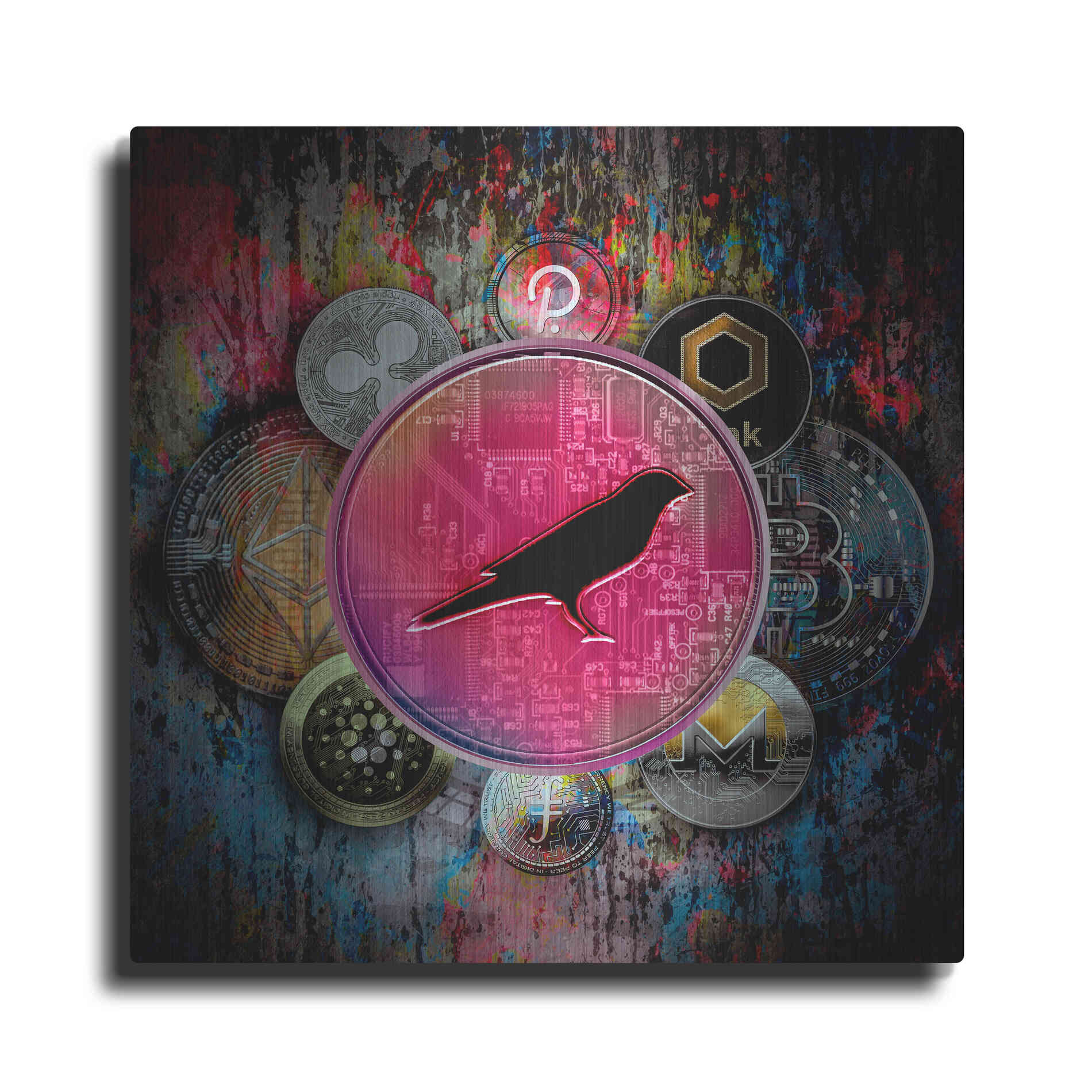 Luxe Metal Art 'KSM Crypto-Kusama Coin,' by Luxe Portfolio, Metal Wall Art