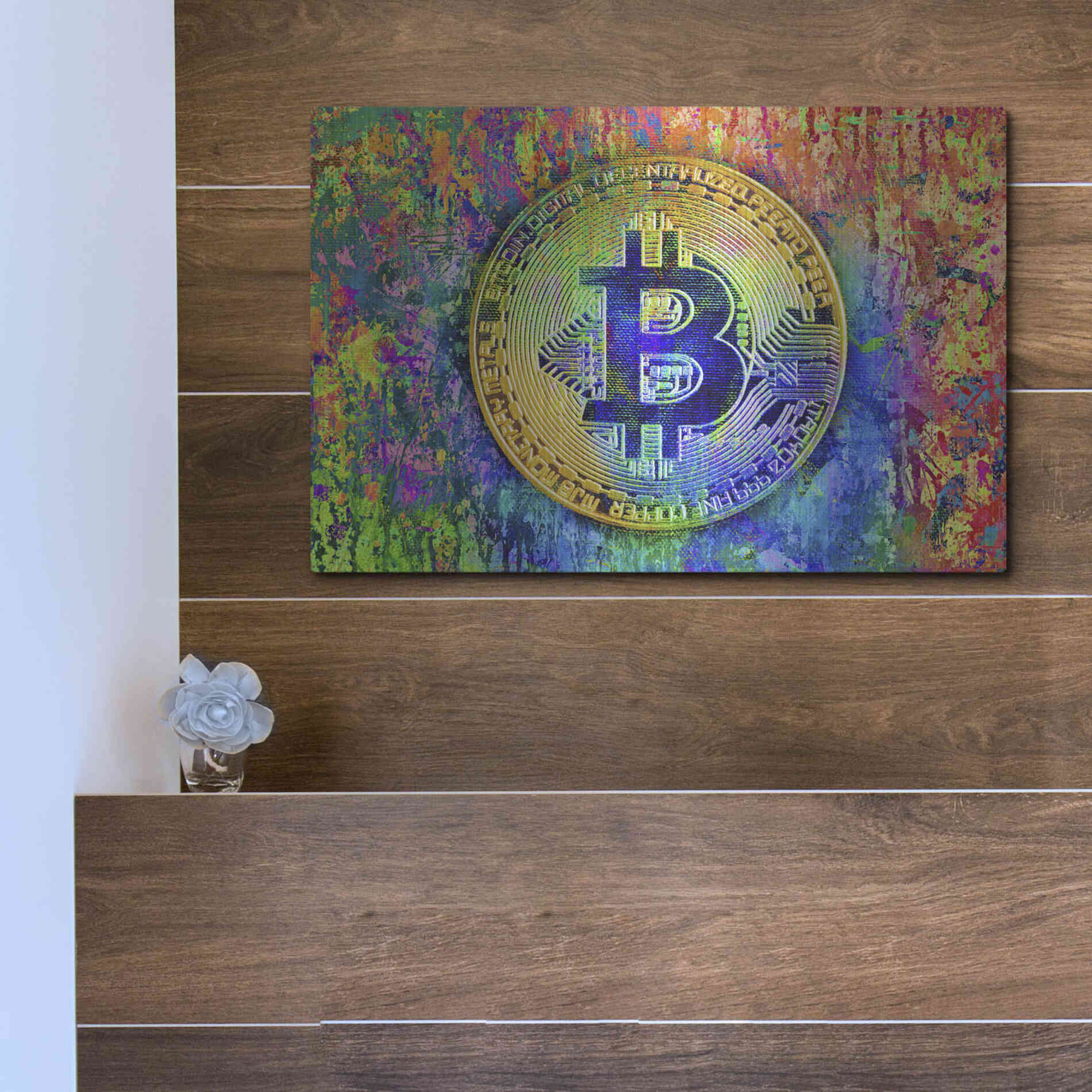 Luxe Metal Art 'Bitcoin Pollock,' by Luxe Portfolio, Metal Wall Art,16x12