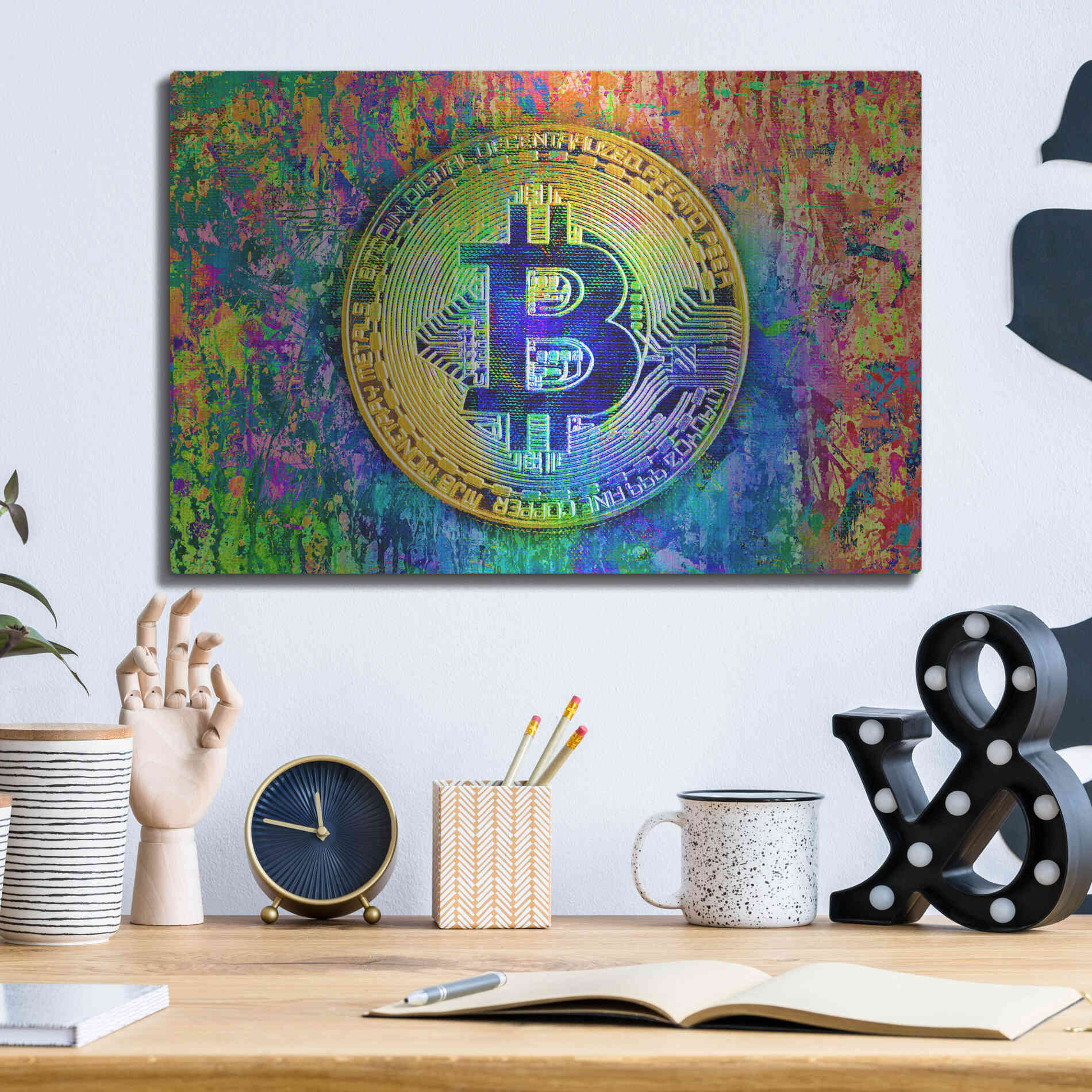 Luxe Metal Art 'Bitcoin Pollock,' by Luxe Portfolio, Metal Wall Art,16x12
