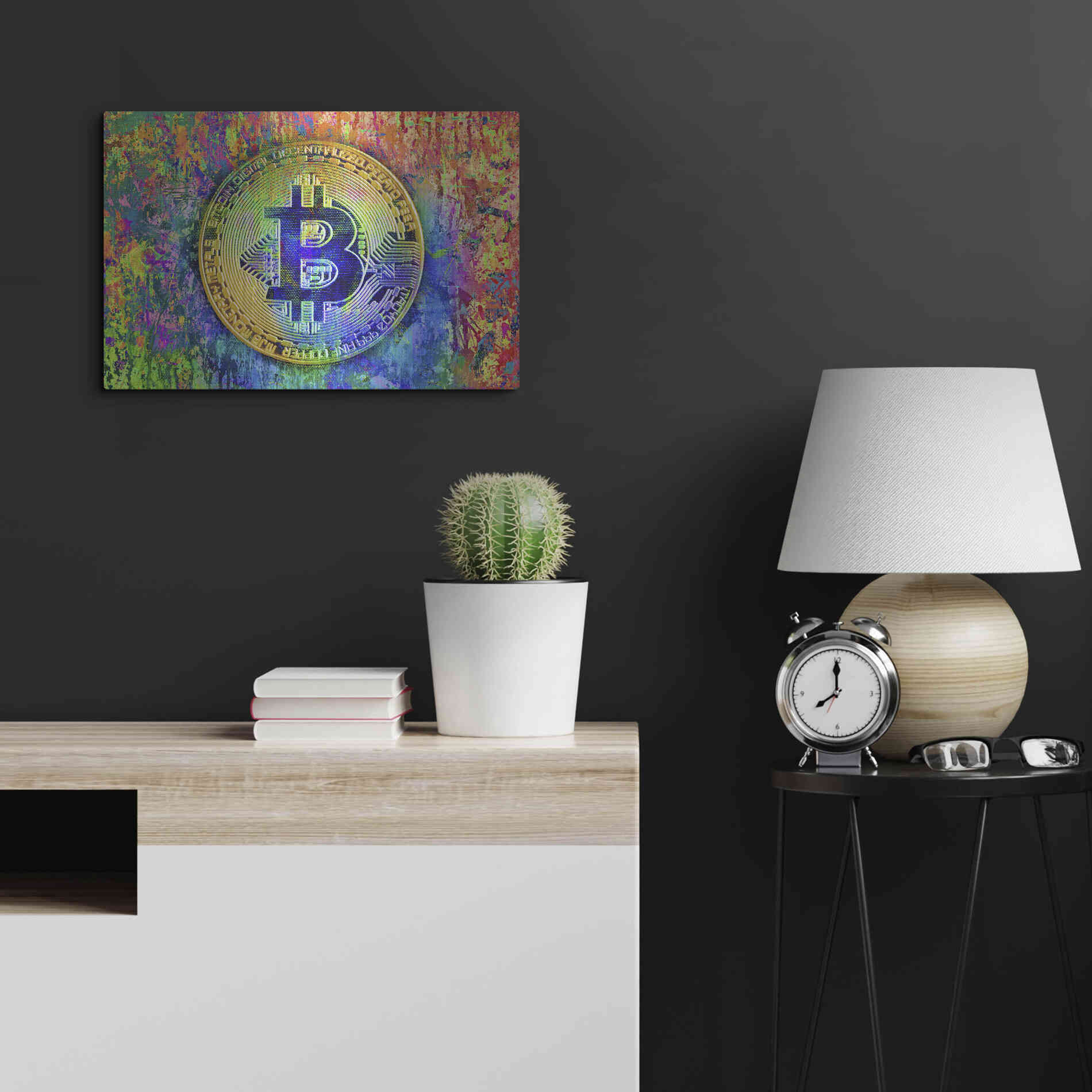 Luxe Metal Art 'Bitcoin Pollock,' by Luxe Portfolio, Metal Wall Art,24x16