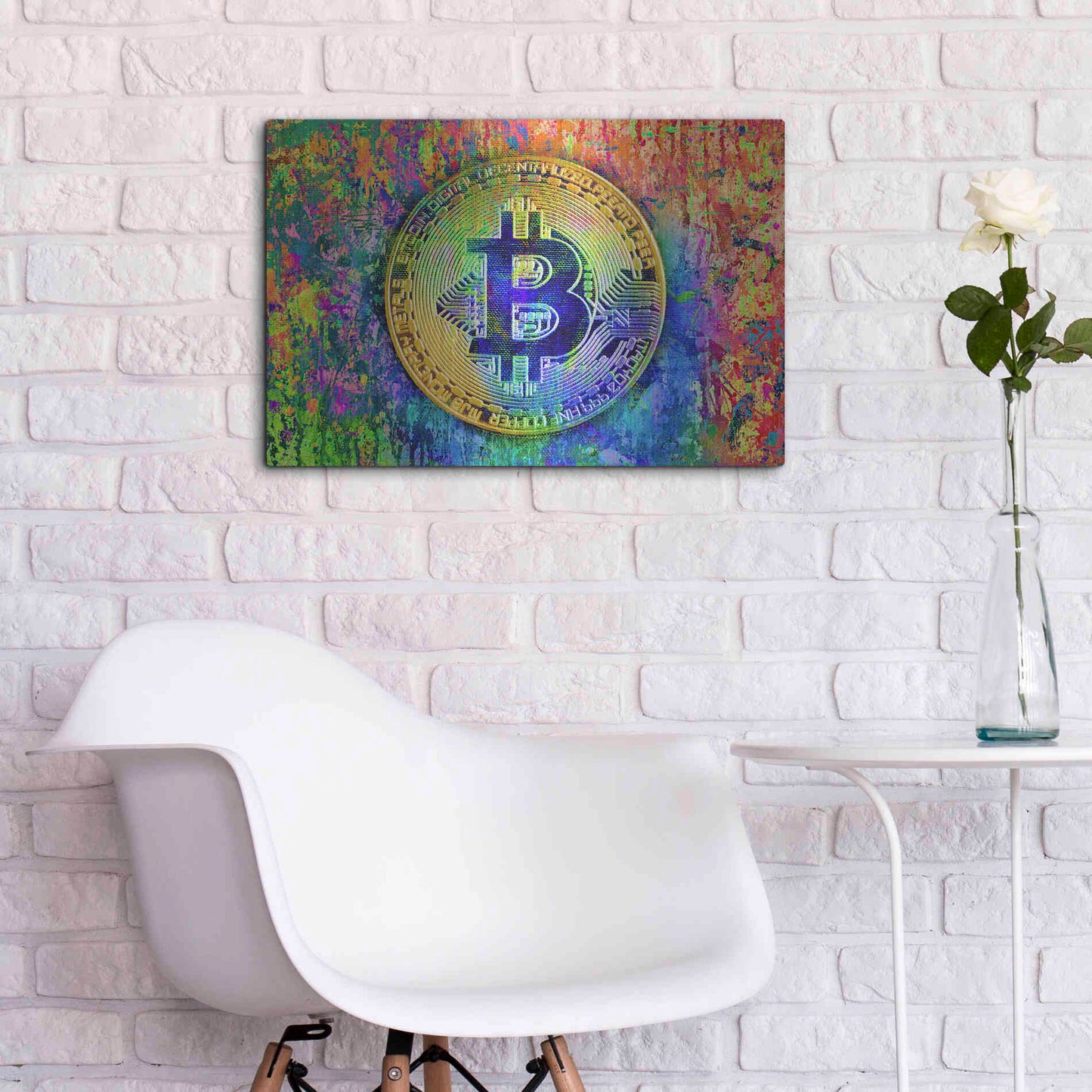 Luxe Metal Art 'Bitcoin Pollock,' by Luxe Portfolio, Metal Wall Art,24x16