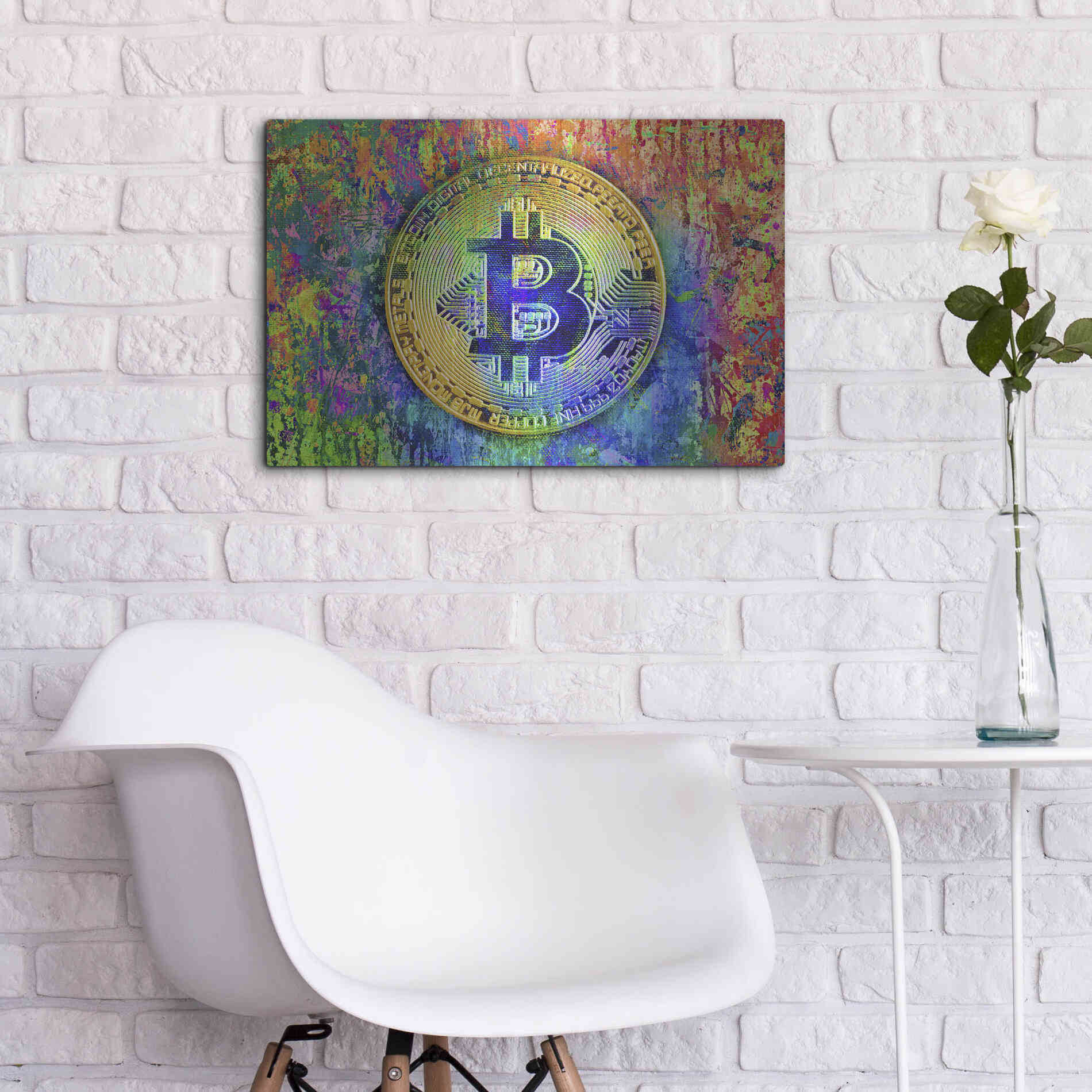 Luxe Metal Art 'Bitcoin Pollock,' by Luxe Portfolio, Metal Wall Art,24x16
