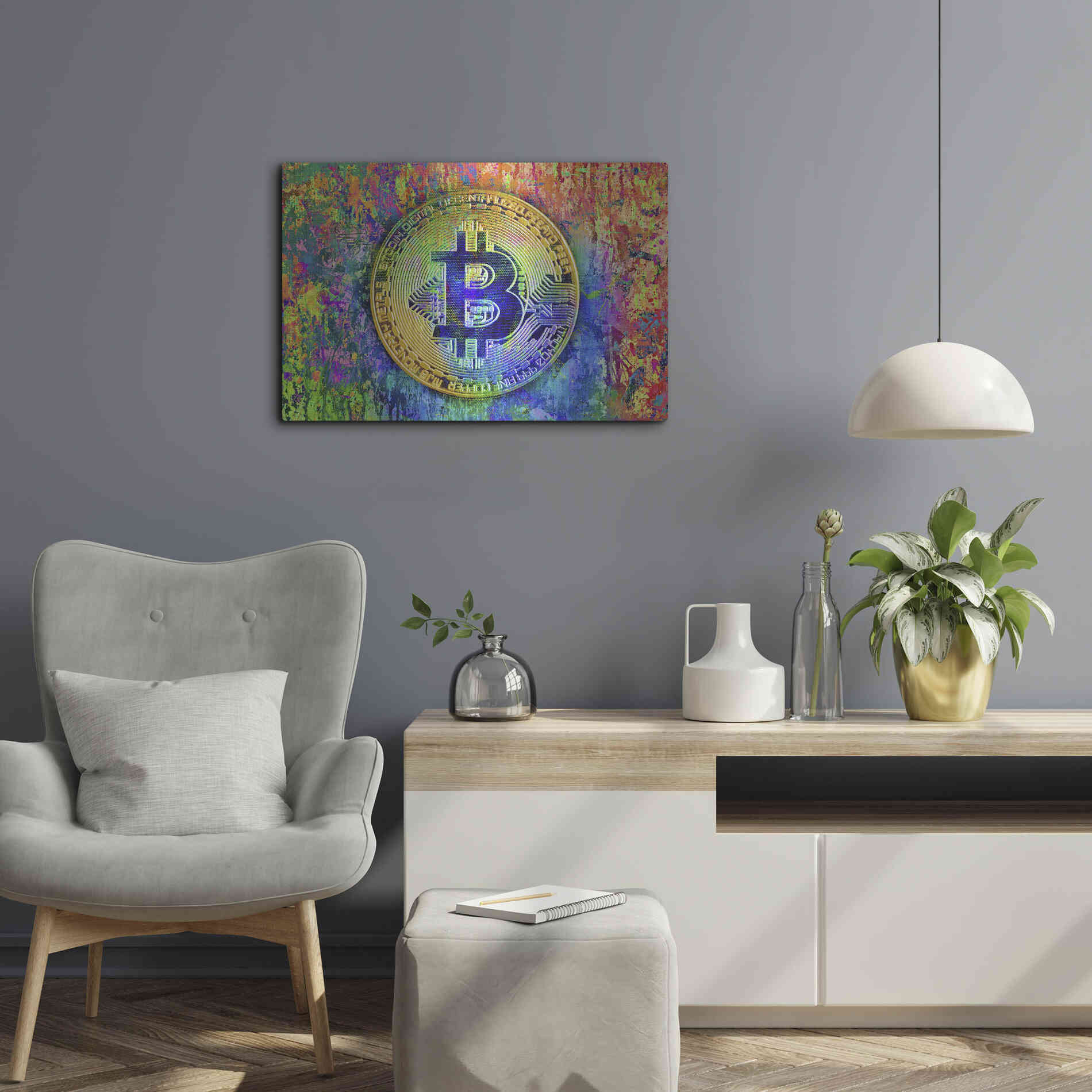 Luxe Metal Art 'Bitcoin Pollock,' by Luxe Portfolio, Metal Wall Art,24x16