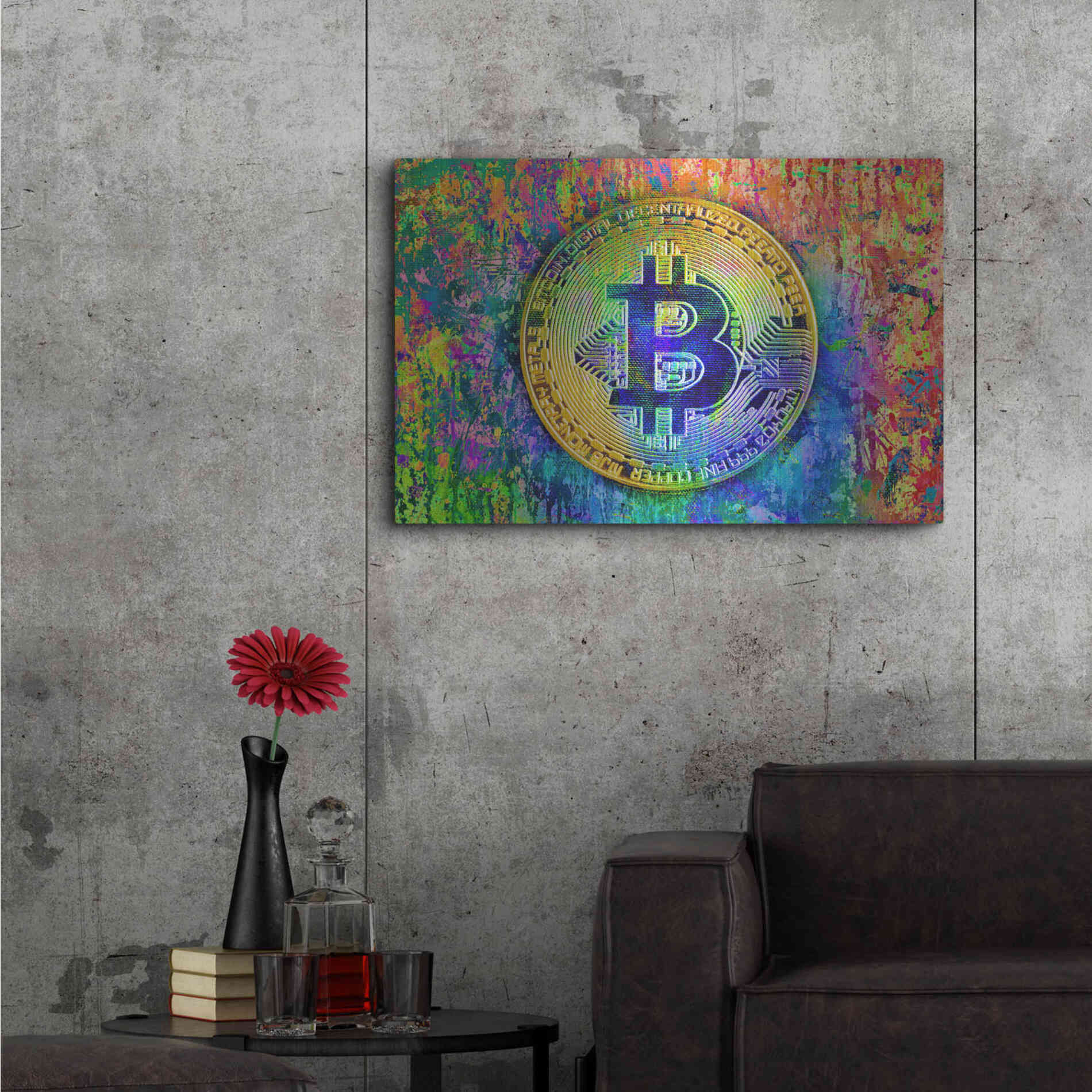 Luxe Metal Art 'Bitcoin Pollock,' by Luxe Portfolio, Metal Wall Art,36x24
