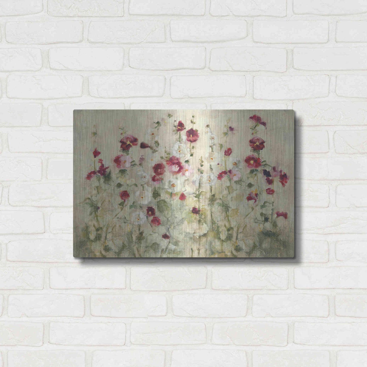 Luxe Metal Art 'Hollyhocks Row Cool' by Cheri Blum, Metal Wall Art,24x16