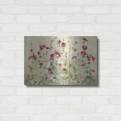 Luxe Metal Art 'Hollyhocks Row Cool' by Cheri Blum, Metal Wall Art,24x16