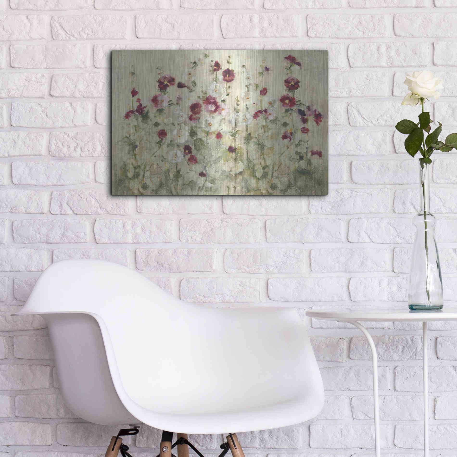 Luxe Metal Art 'Hollyhocks Row Cool' by Cheri Blum, Metal Wall Art,24x16