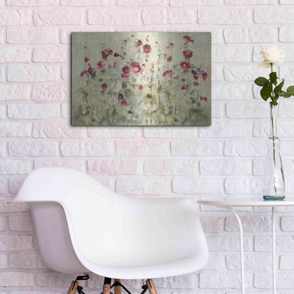 Luxe Metal Art 'Hollyhocks Row Cool' by Cheri Blum, Metal Wall Art,24x16