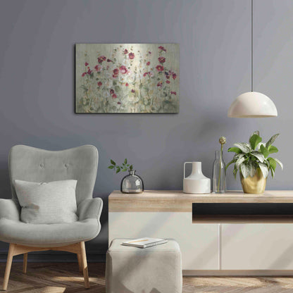 Luxe Metal Art 'Hollyhocks Row Cool' by Cheri Blum, Metal Wall Art,24x16