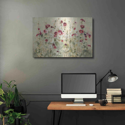 Luxe Metal Art 'Hollyhocks Row Cool' by Cheri Blum, Metal Wall Art,36x24