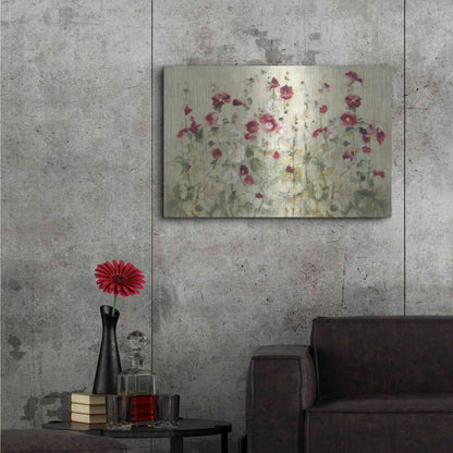 Luxe Metal Art 'Hollyhocks Row Cool' by Cheri Blum, Metal Wall Art,36x24