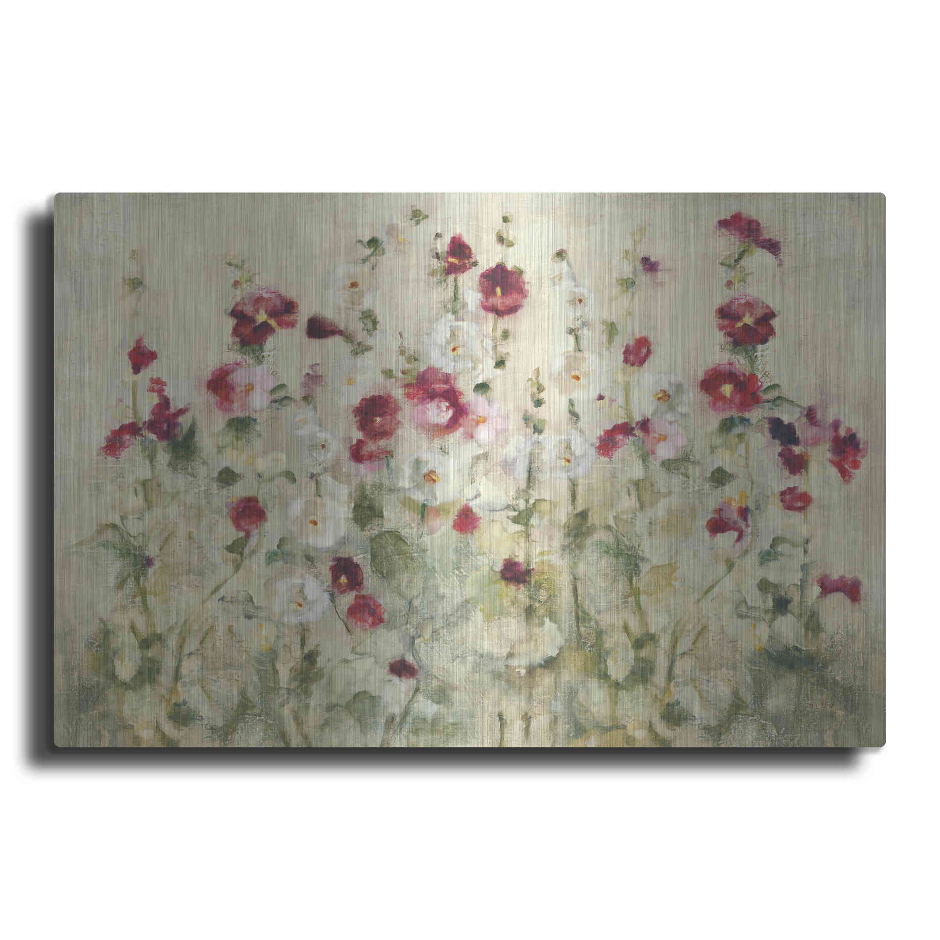 Luxe Metal Art 'Hollyhocks Row Cool' by Cheri Blum, Metal Wall Art