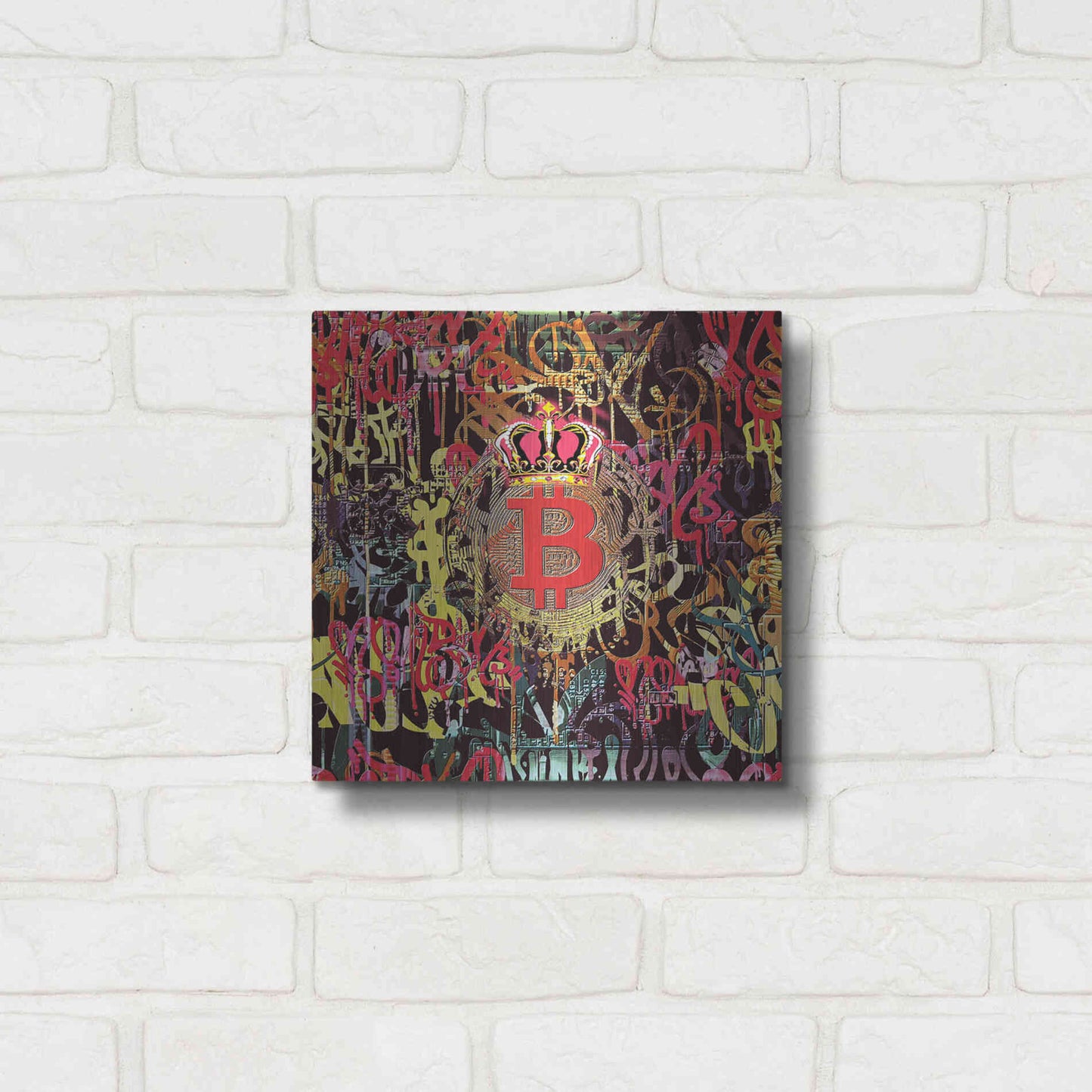 Luxe Metal Art 'Bitcoin Graffiti Art 6' by Irena Orlov, Metal Wall Art,12x12