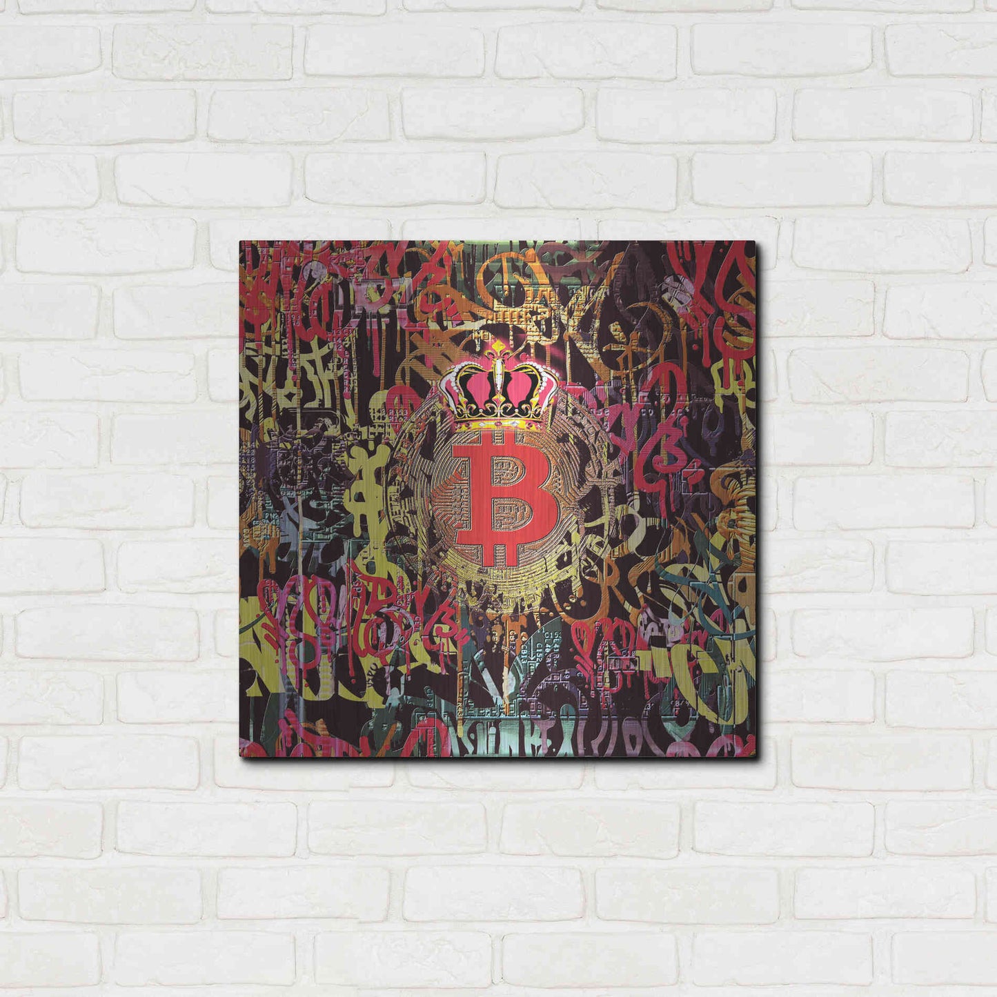 Luxe Metal Art 'Bitcoin Graffiti Art 6' by Irena Orlov, Metal Wall Art,24x24