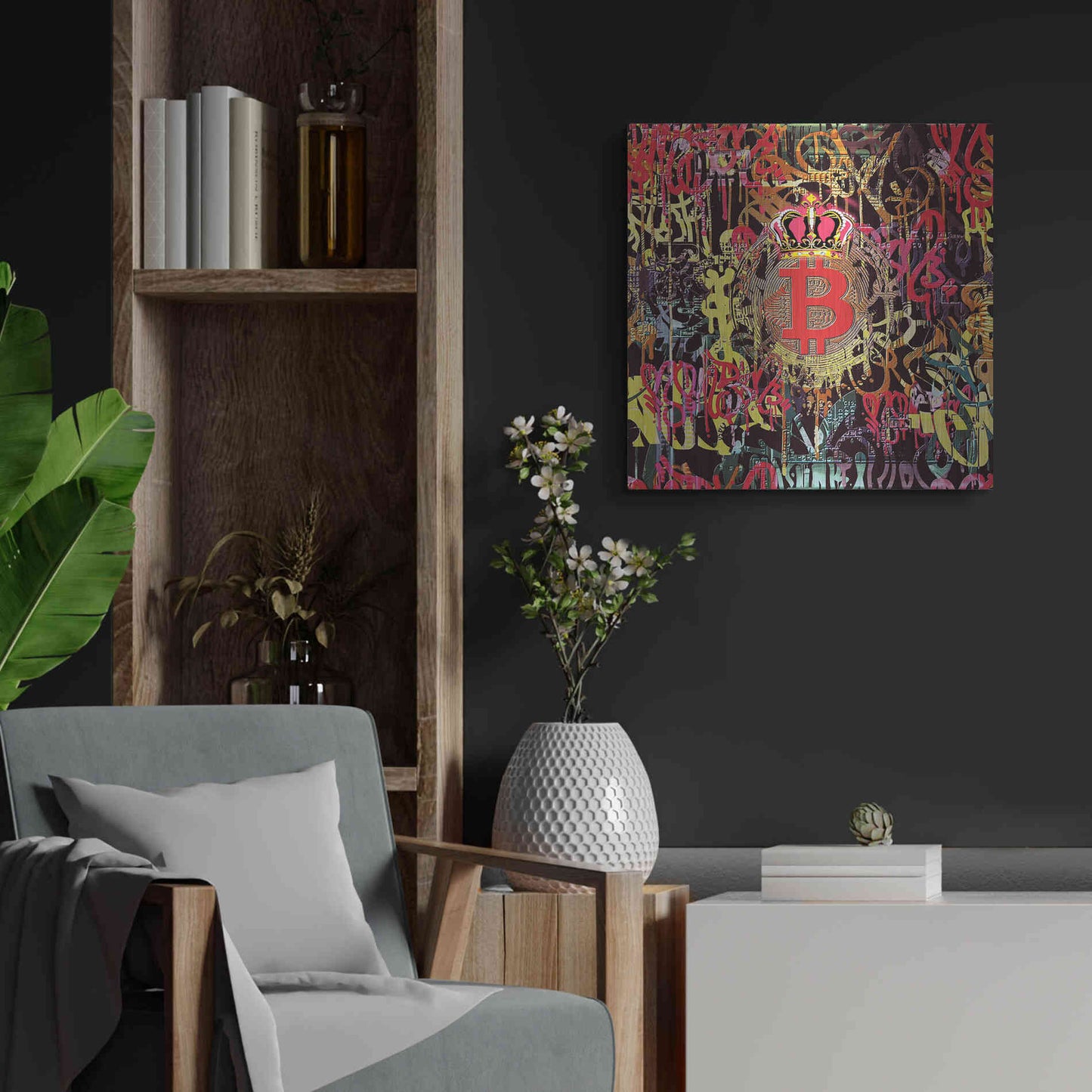 Luxe Metal Art 'Bitcoin Graffiti Art 6' by Irena Orlov, Metal Wall Art,24x24