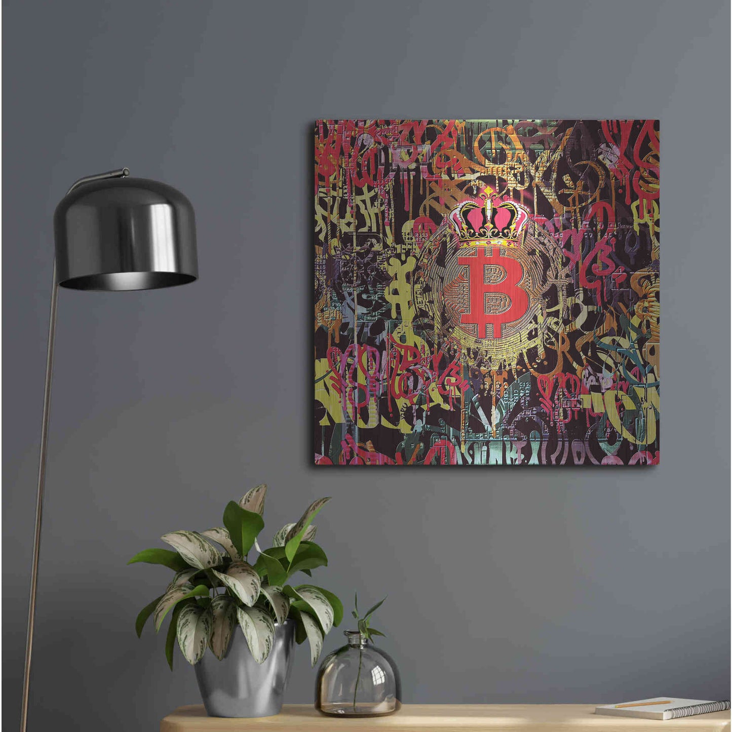 Luxe Metal Art 'Bitcoin Graffiti Art 6' by Irena Orlov, Metal Wall Art,24x24