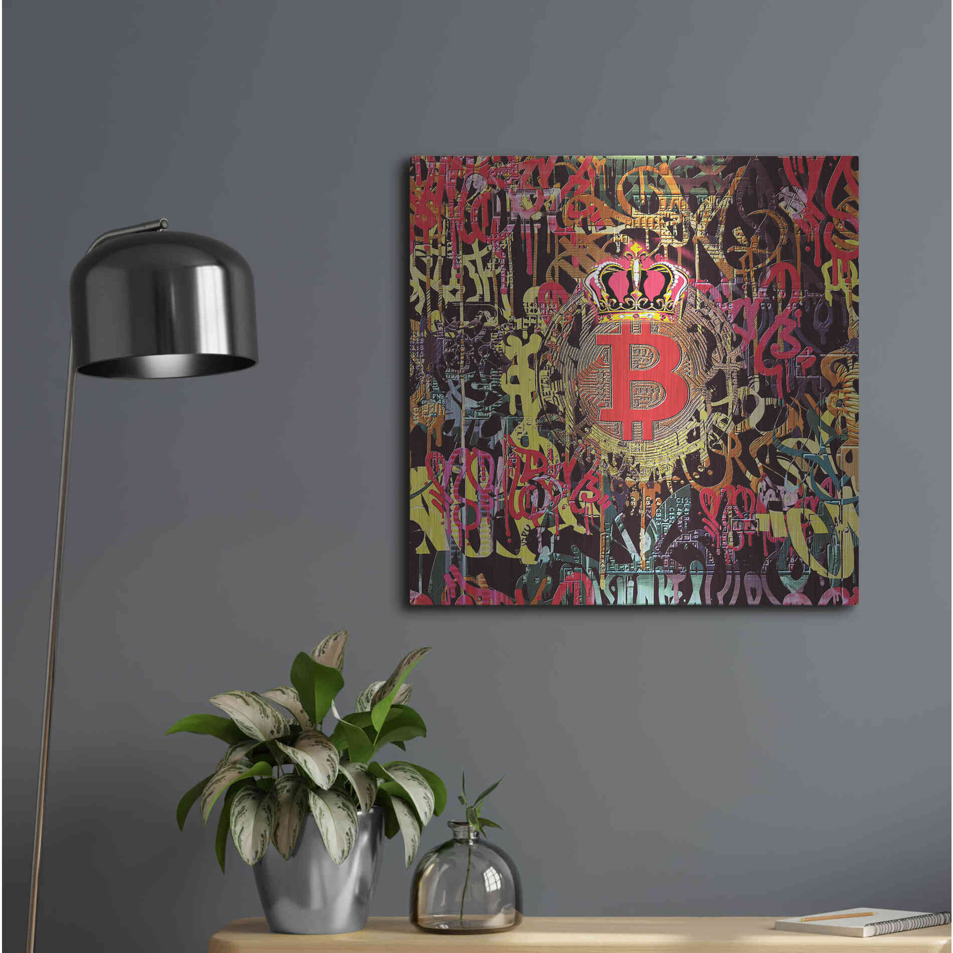 Luxe Metal Art 'Bitcoin Graffiti Art 6' by Irena Orlov, Metal Wall Art,24x24