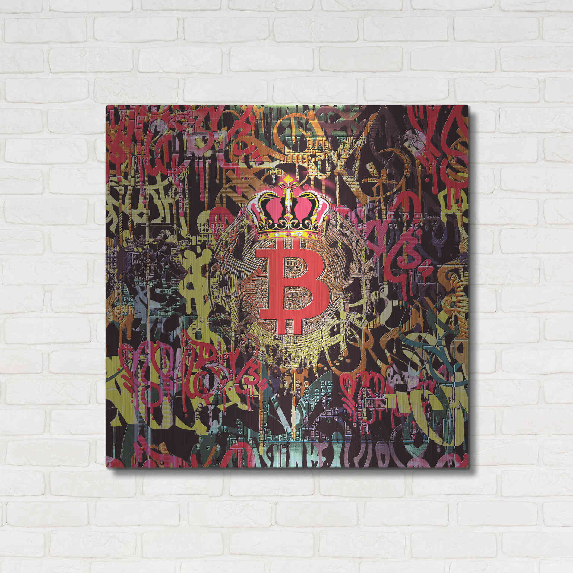 Luxe Metal Art 'Bitcoin Graffiti Art 6' by Irena Orlov, Metal Wall Art,36x36