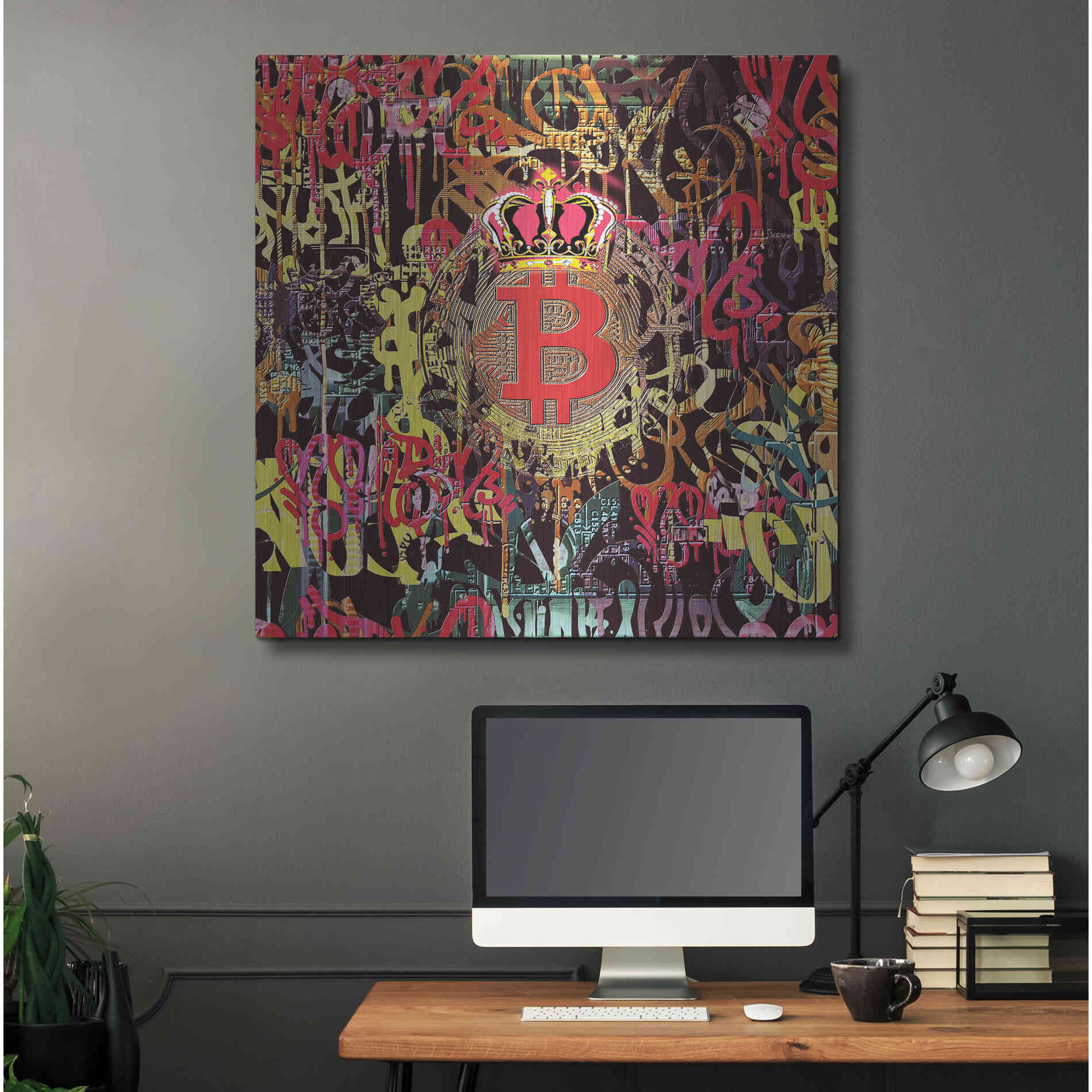 Luxe Metal Art 'Bitcoin Graffiti Art 6' by Irena Orlov, Metal Wall Art,36x36