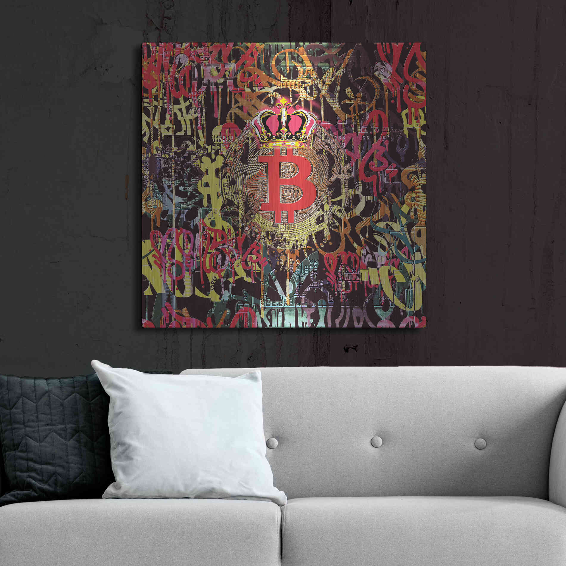 Luxe Metal Art 'Bitcoin Graffiti Art 6' by Irena Orlov, Metal Wall Art,36x36