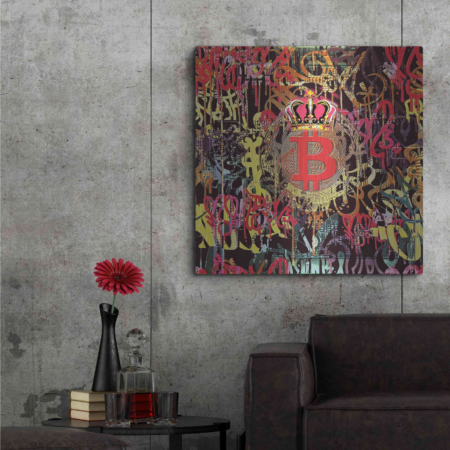 Luxe Metal Art 'Bitcoin Graffiti Art 6' by Irena Orlov, Metal Wall Art,36x36