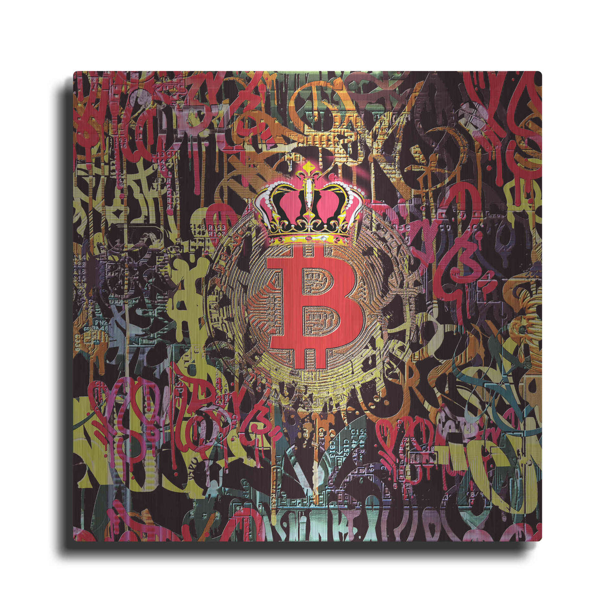 Luxe Metal Art 'Bitcoin Graffiti Art 6' by Irena Orlov, Metal Wall Art