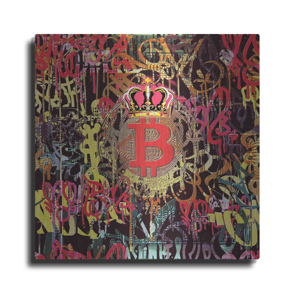 Luxe Metal Art 'Bitcoin Graffiti Art 6' by Irena Orlov, Metal Wall Art