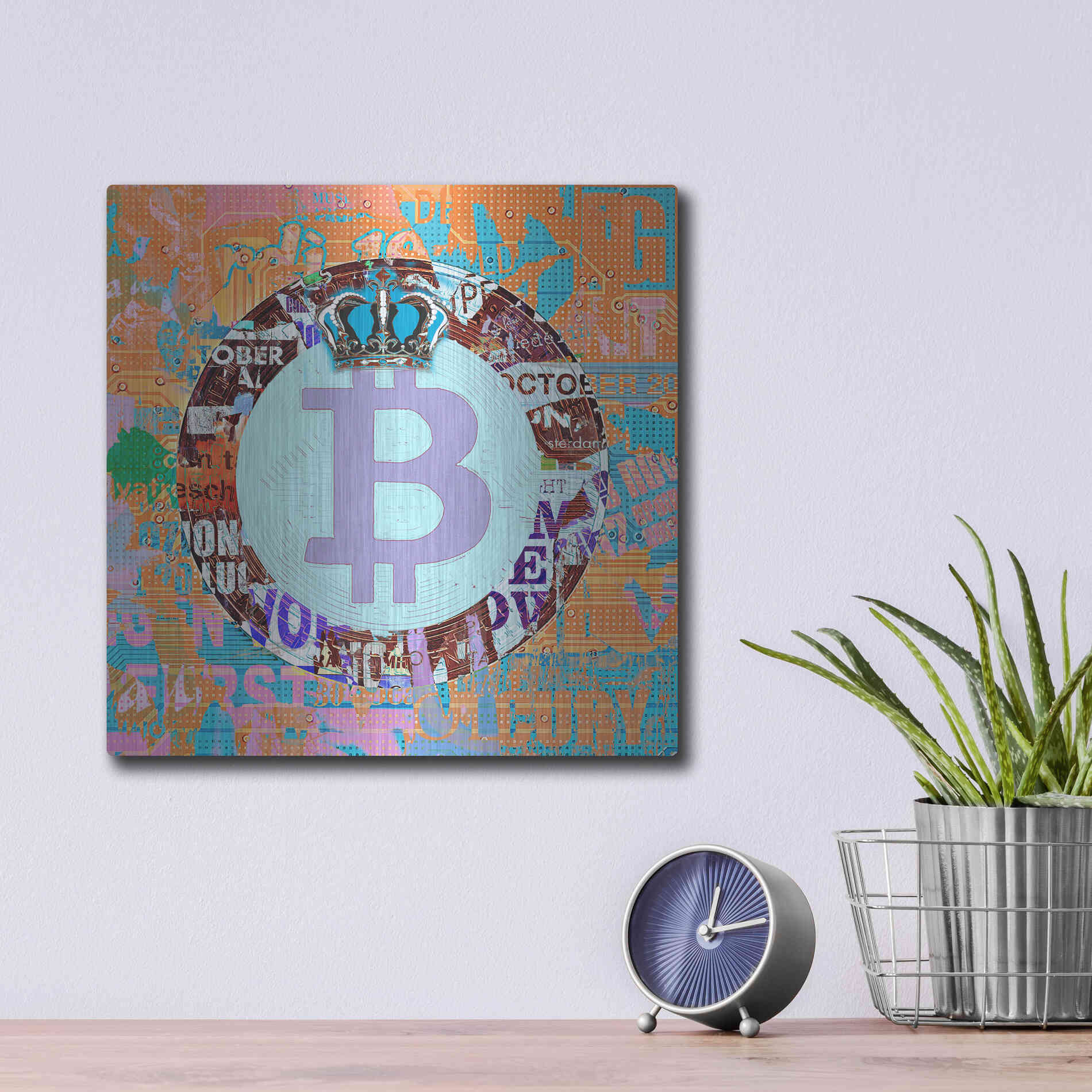 Luxe Metal Art 'Bitcoin Cryptocurrency 2-1' by Irena Orlov, Metal Wall Art,12x12