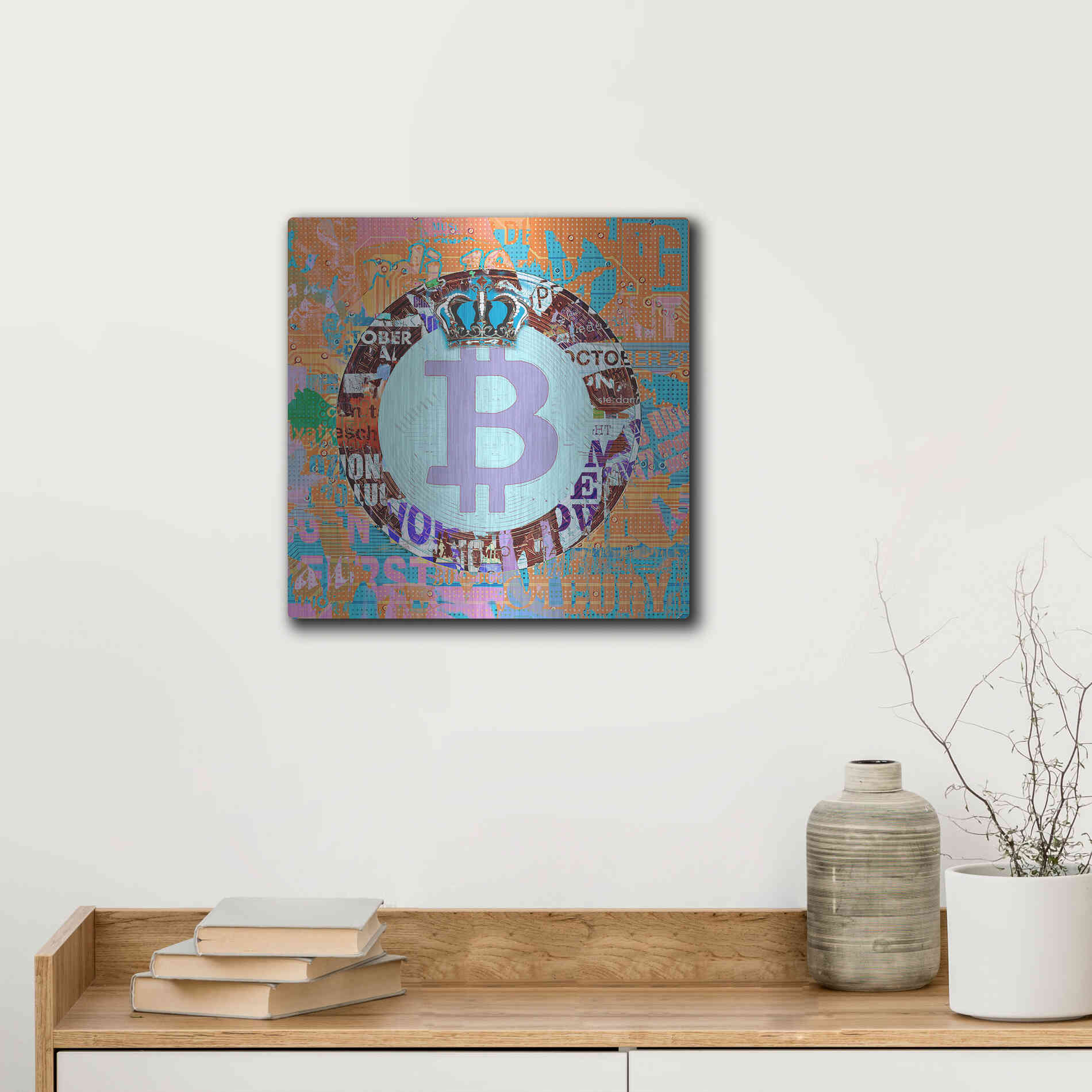 Luxe Metal Art 'Bitcoin Cryptocurrency 2-1' by Irena Orlov, Metal Wall Art,12x12