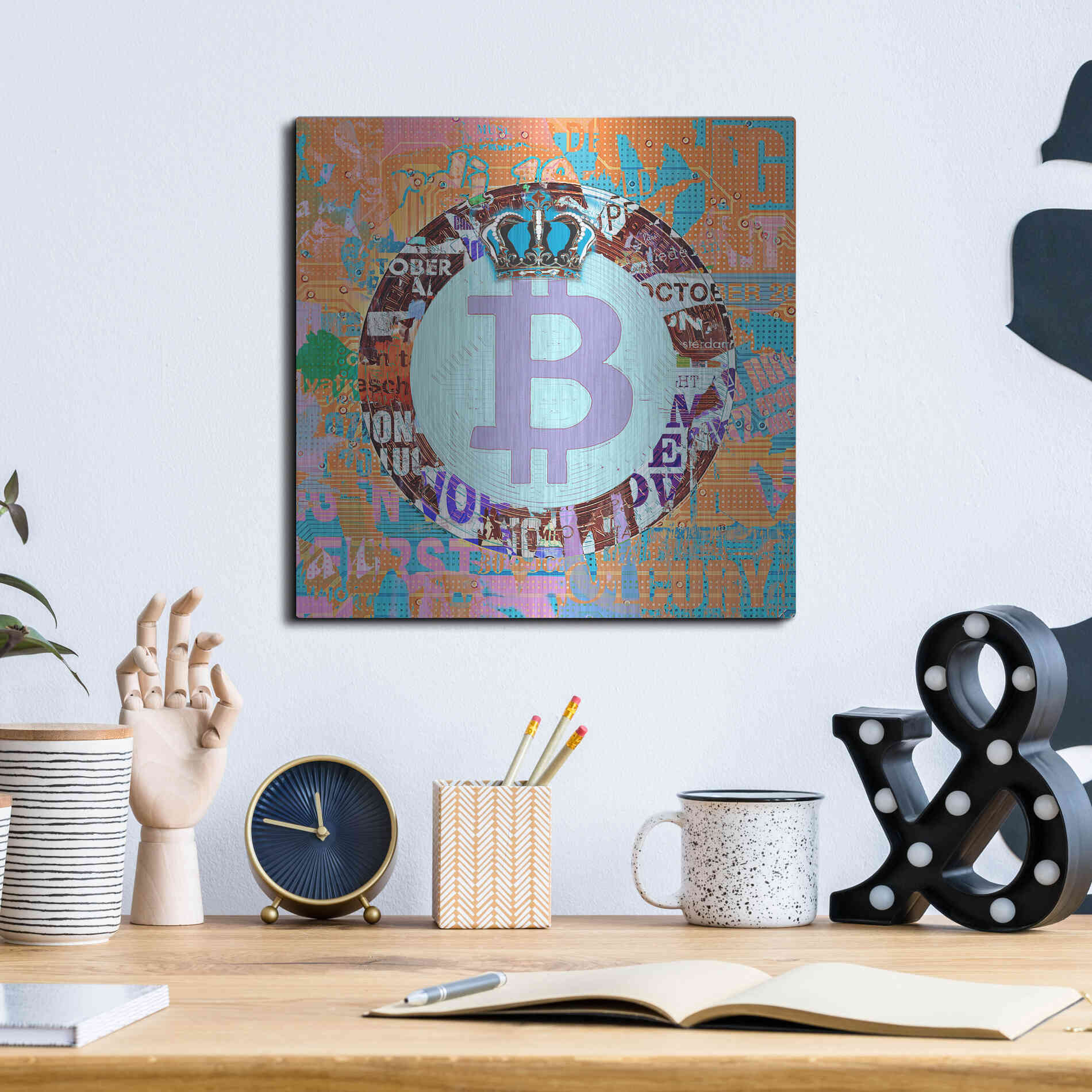 Luxe Metal Art 'Bitcoin Cryptocurrency 2-1' by Irena Orlov, Metal Wall Art,12x12