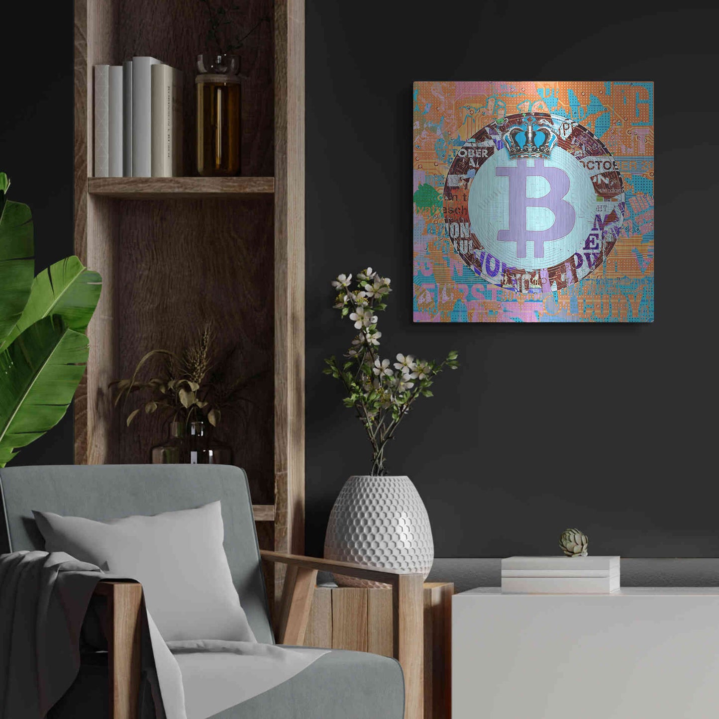 Luxe Metal Art 'Bitcoin Cryptocurrency 2-1' by Irena Orlov, Metal Wall Art,24x24