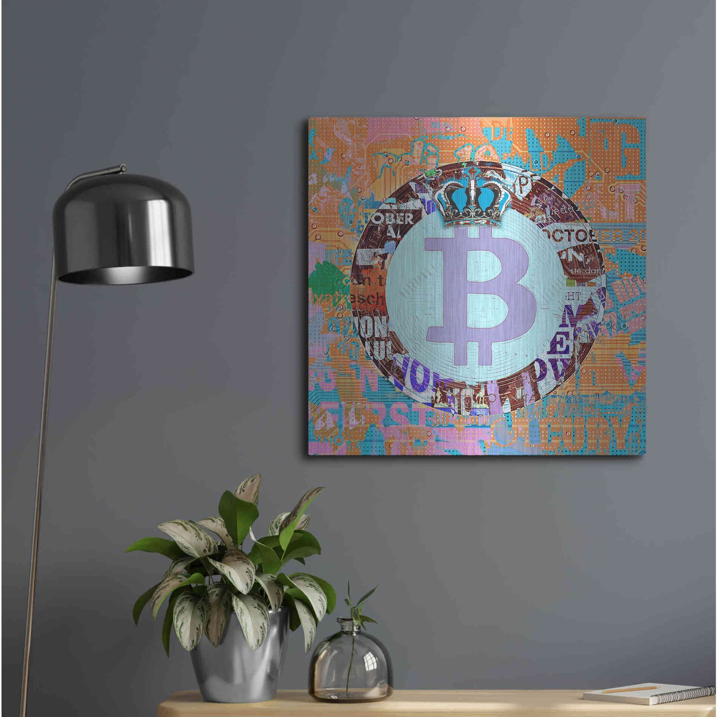 Luxe Metal Art 'Bitcoin Cryptocurrency 2-1' by Irena Orlov, Metal Wall Art,24x24