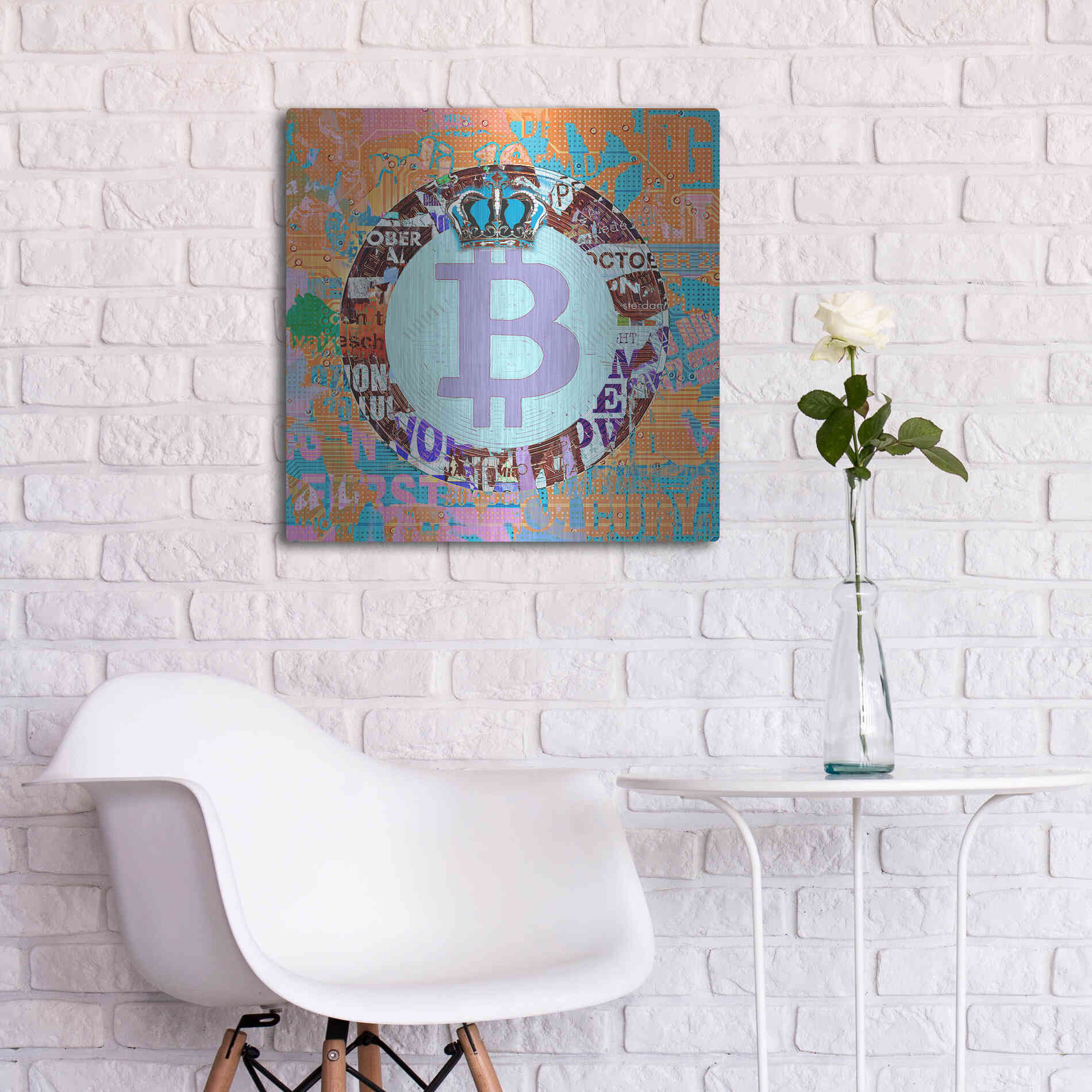 Luxe Metal Art 'Bitcoin Cryptocurrency 2-1' by Irena Orlov, Metal Wall Art,24x24