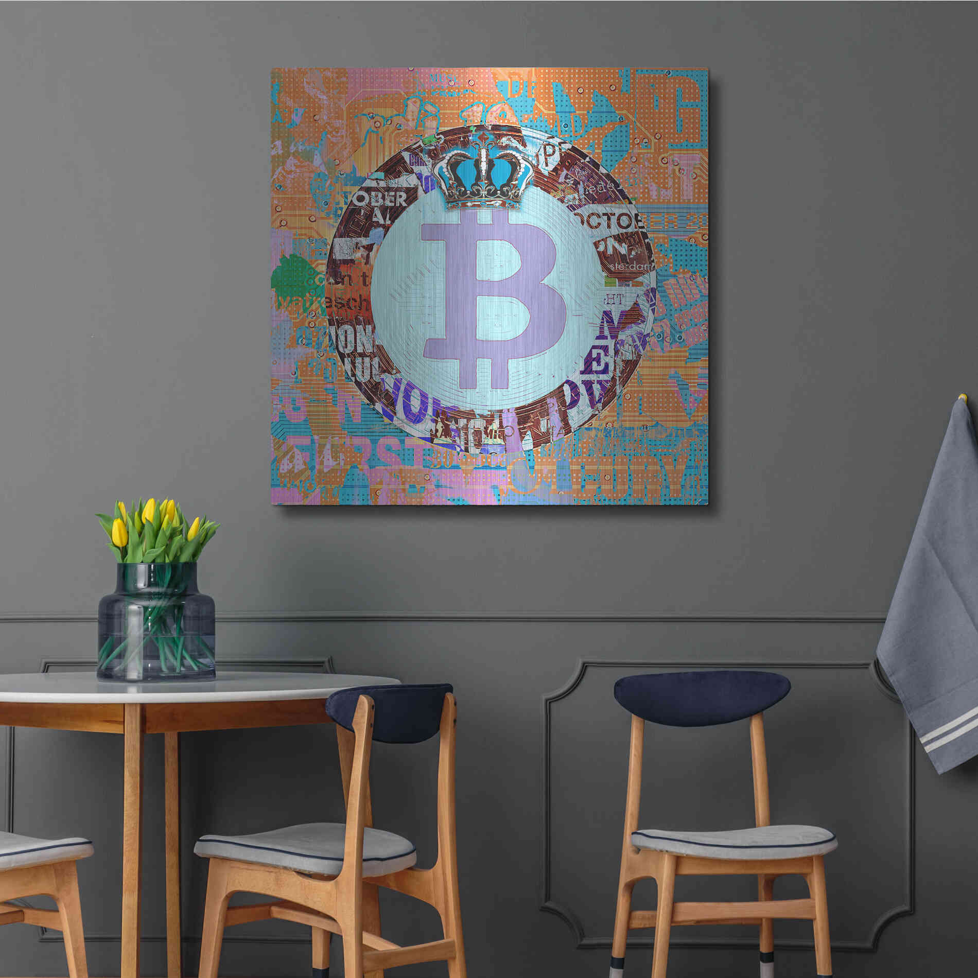 Luxe Metal Art 'Bitcoin Cryptocurrency 2-1' by Irena Orlov, Metal Wall Art,36x36
