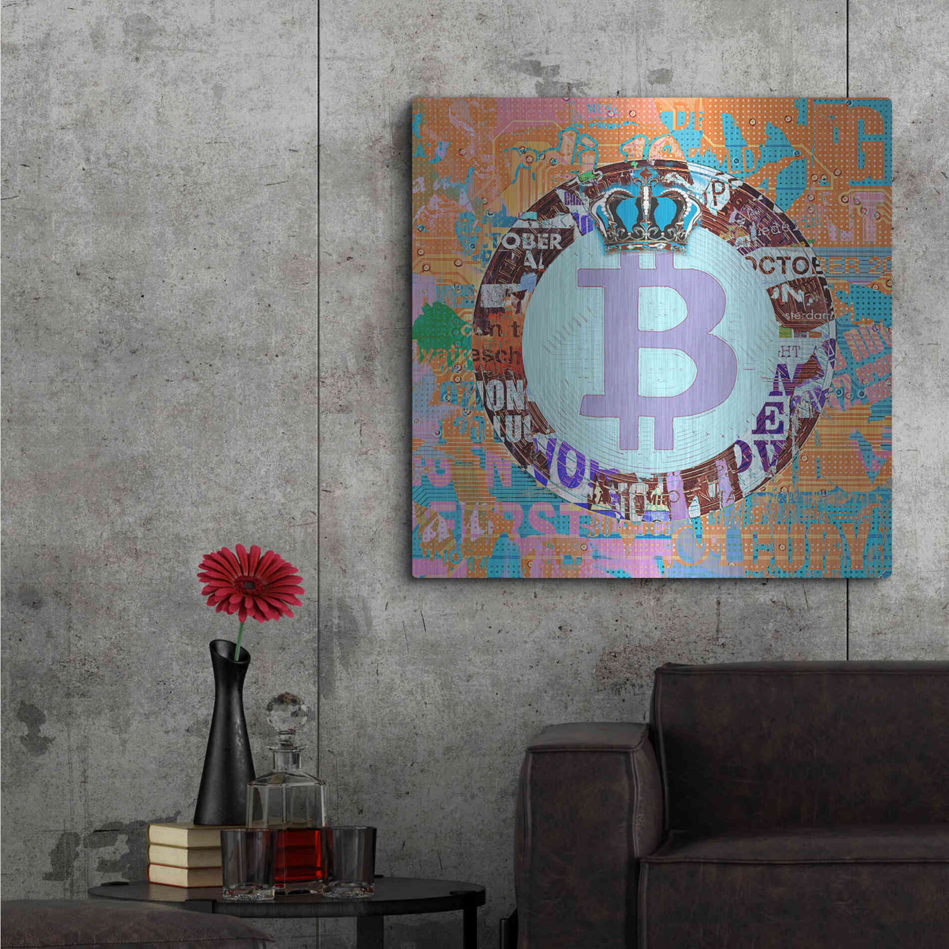 Luxe Metal Art 'Bitcoin Cryptocurrency 2-1' by Irena Orlov, Metal Wall Art,36x36