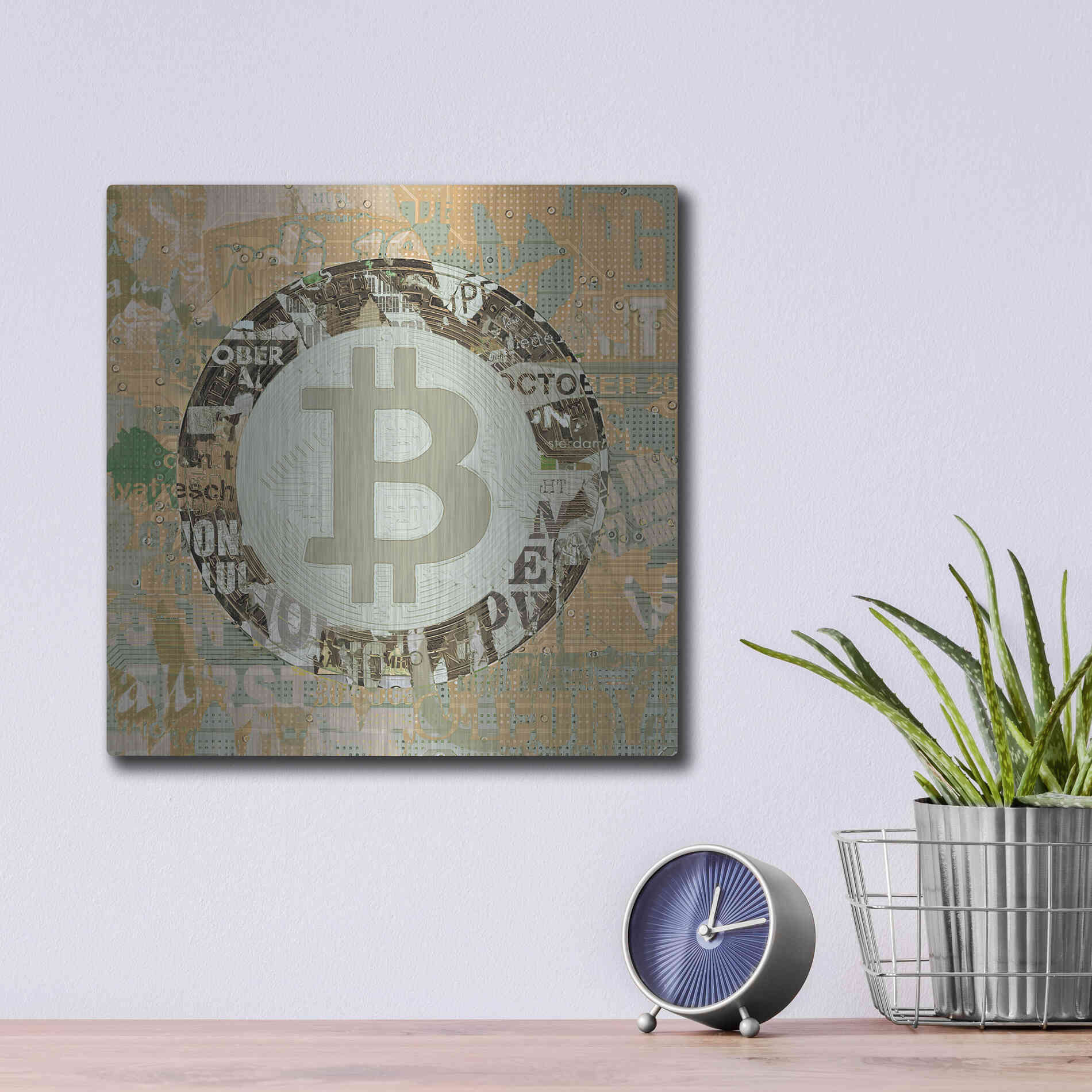Luxe Metal Art 'Bitcoin Cryptocurrency 2-3' by Irena Orlov, Metal Wall Art,12x12