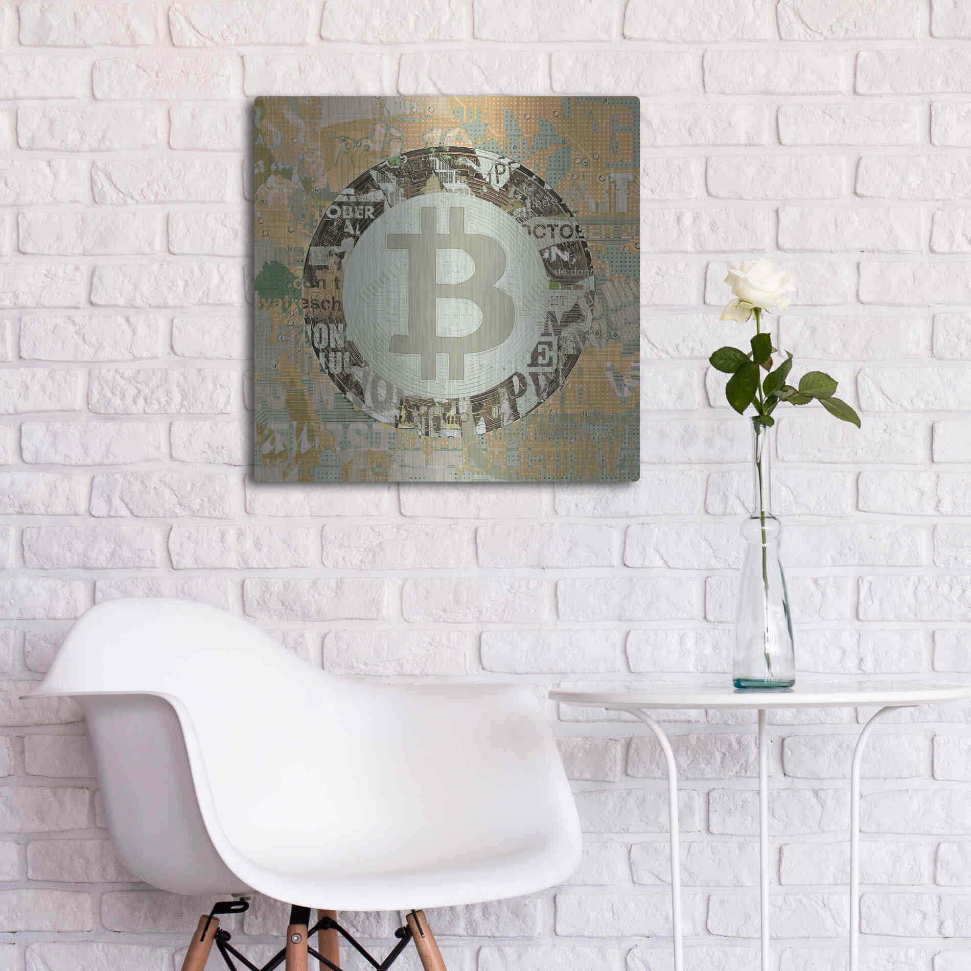 Luxe Metal Art 'Bitcoin Cryptocurrency 2-3' by Irena Orlov, Metal Wall Art,24x24