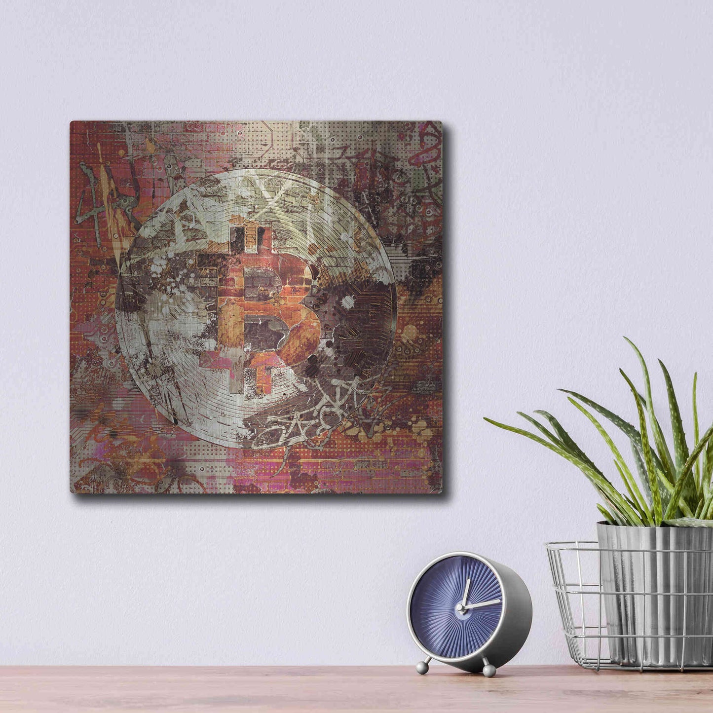 Luxe Metal Art 'Bitcoin Coin Art 6' by Irena Orlov, Metal Wall Art,12x12