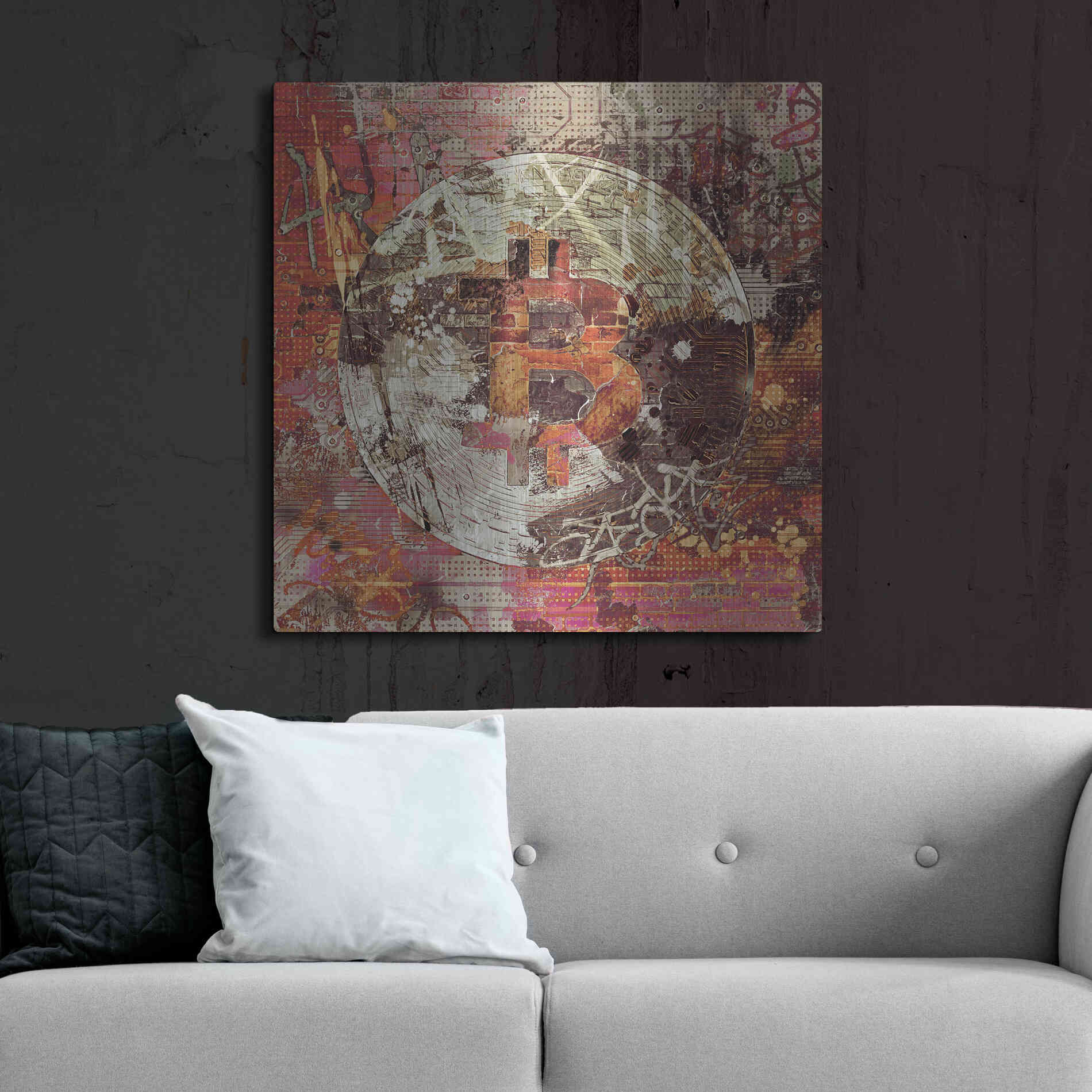 Luxe Metal Art 'Bitcoin Coin Art 6' by Irena Orlov, Metal Wall Art,36x36