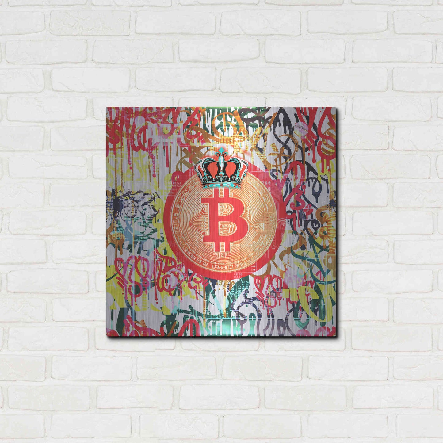 Luxe Metal Art 'Bitcoin Graffiti Art 5' by Irena Orlov, Metal Wall Art,24x24
