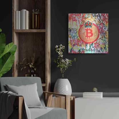 Luxe Metal Art 'Bitcoin Graffiti Art 5' by Irena Orlov, Metal Wall Art,24x24