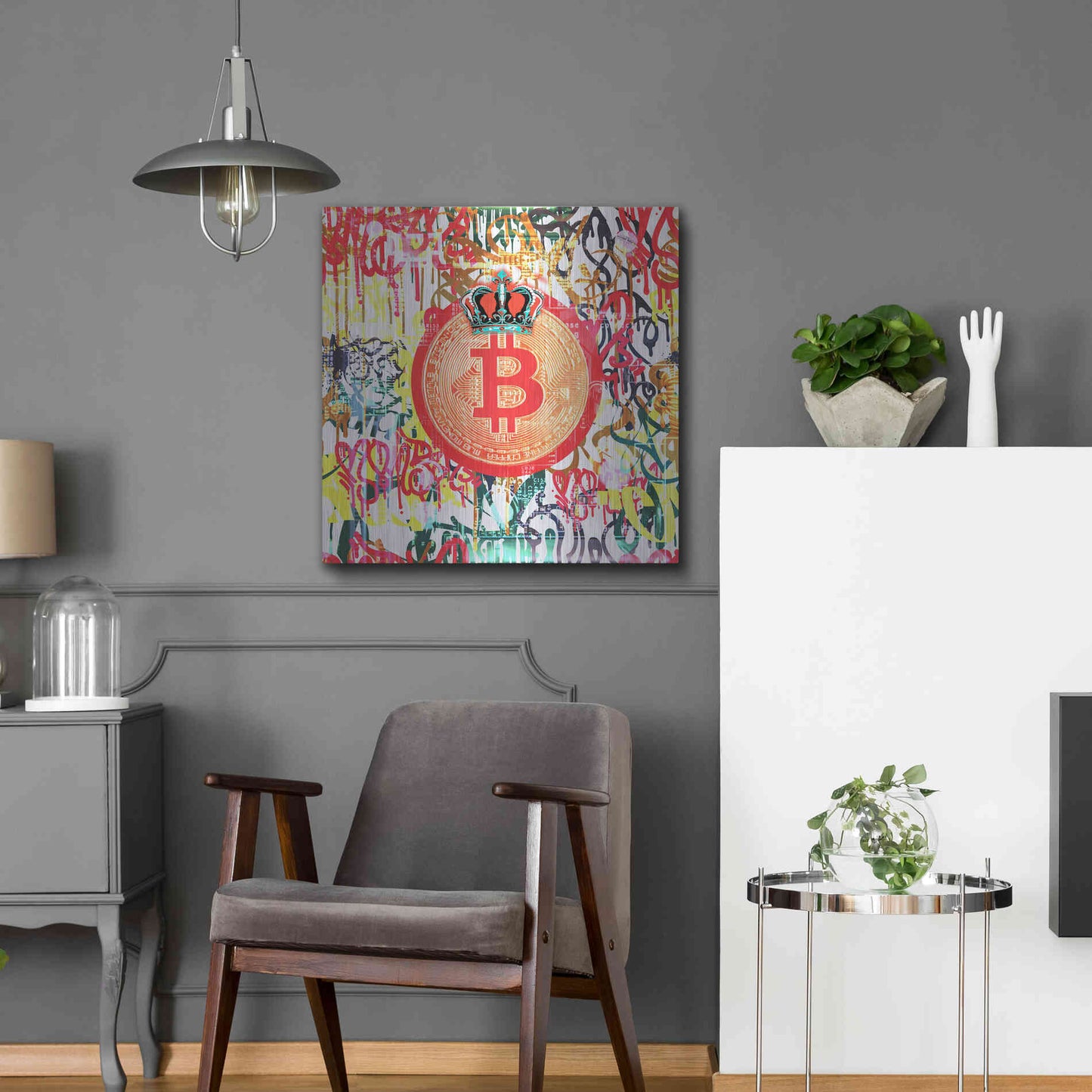 Luxe Metal Art 'Bitcoin Graffiti Art 5' by Irena Orlov, Metal Wall Art,24x24
